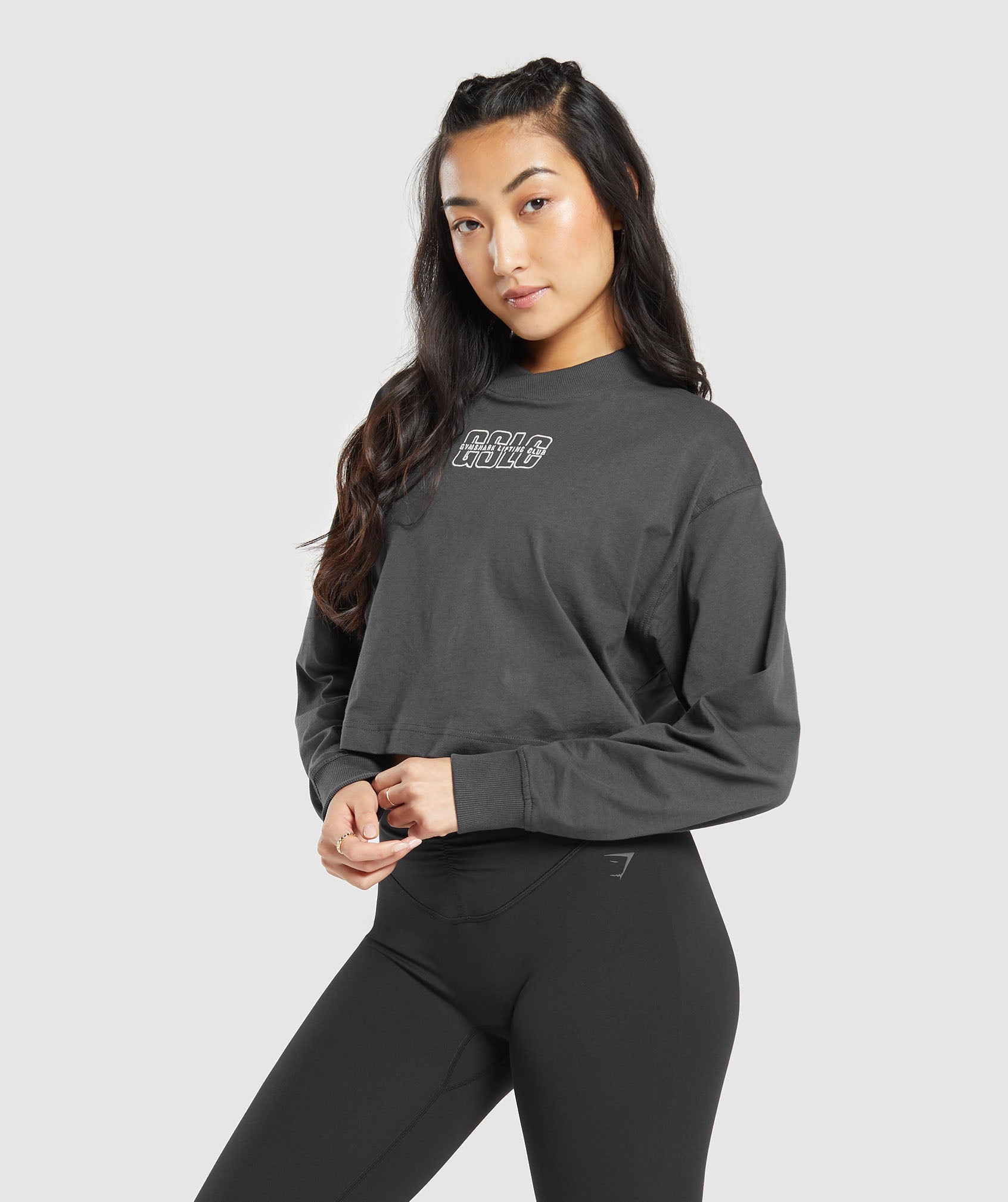 Outline Graphic Oversized Long Sleeve Top in Asphalt Grey - view 3