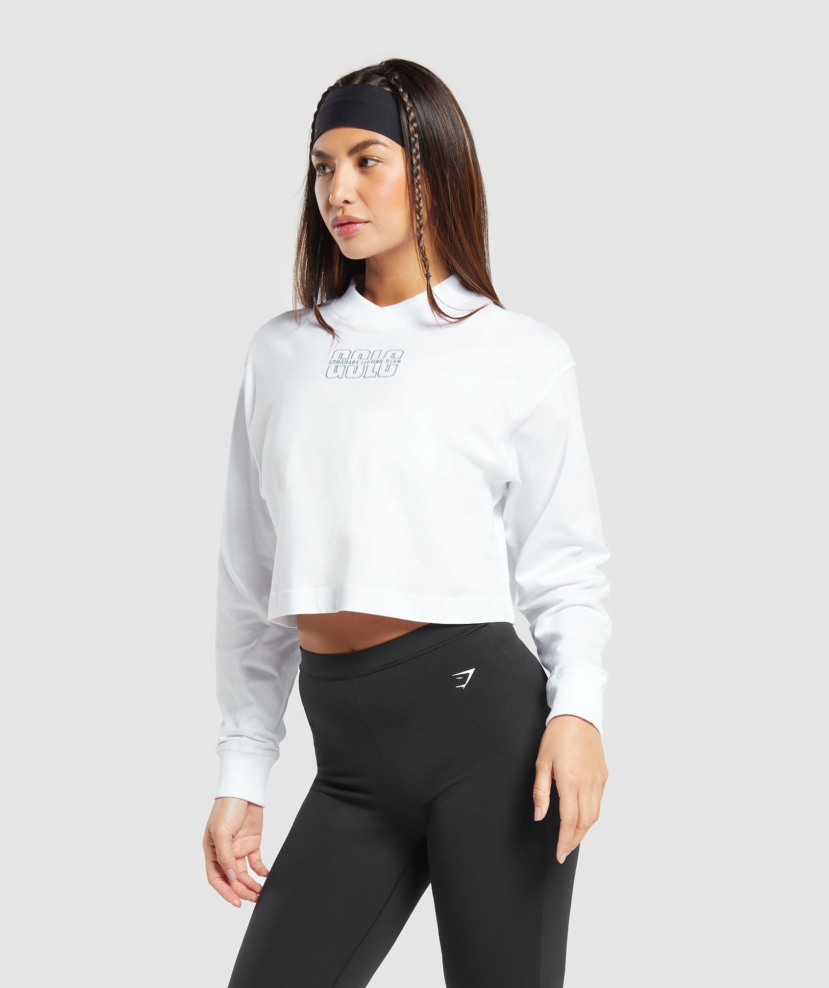 Outline Graphic Oversized Long Sleeve Top in White - view 3