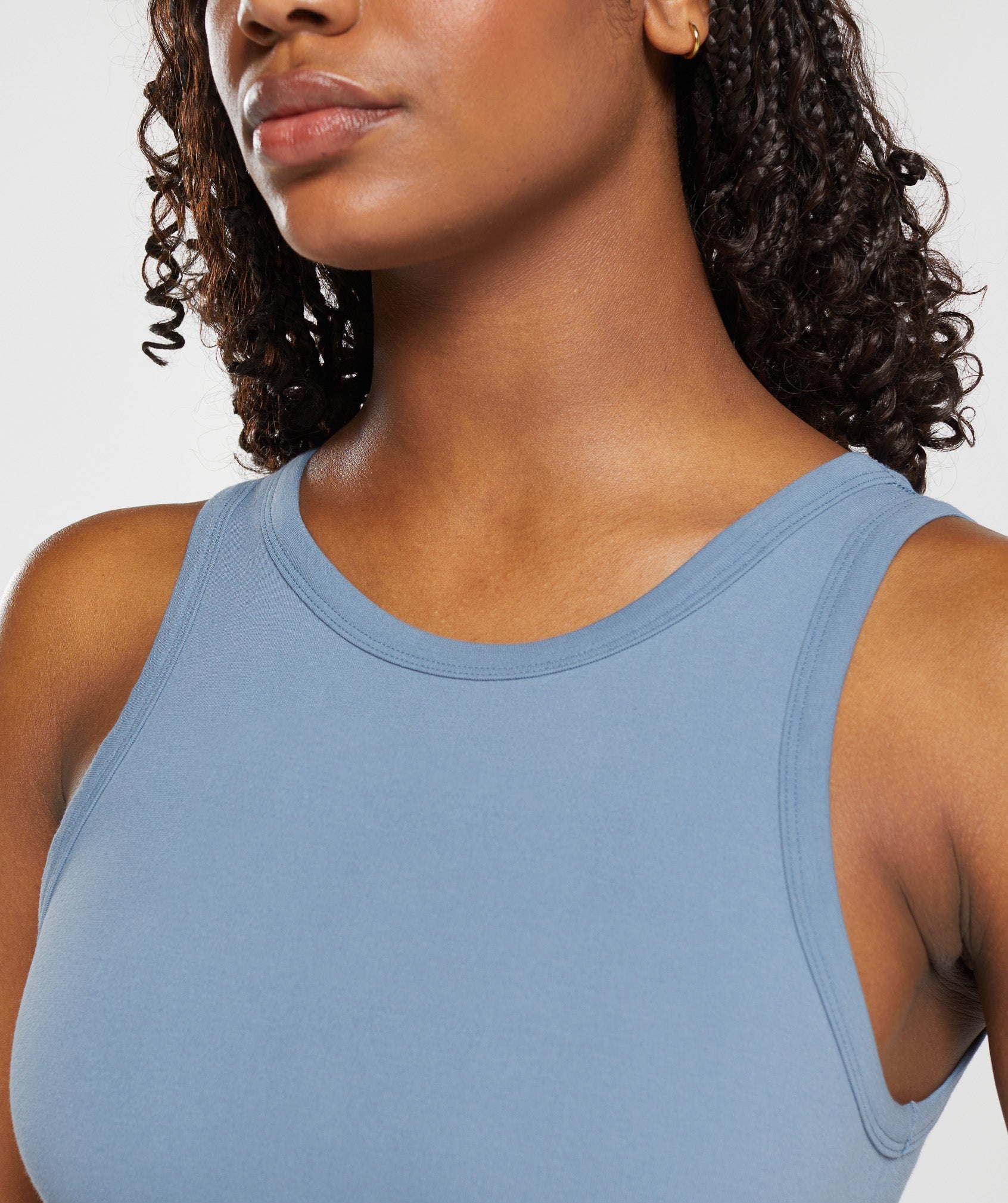 Ribbed Cotton Seamless Body Fit Tank in Faded Blue - view 6