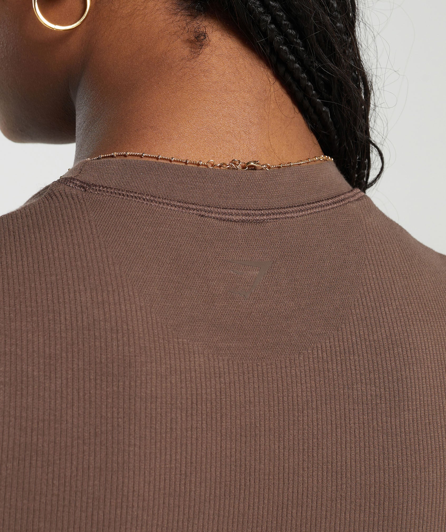 Ribbed Cotton Seamless T-Shirt in Soft Brown - view 5