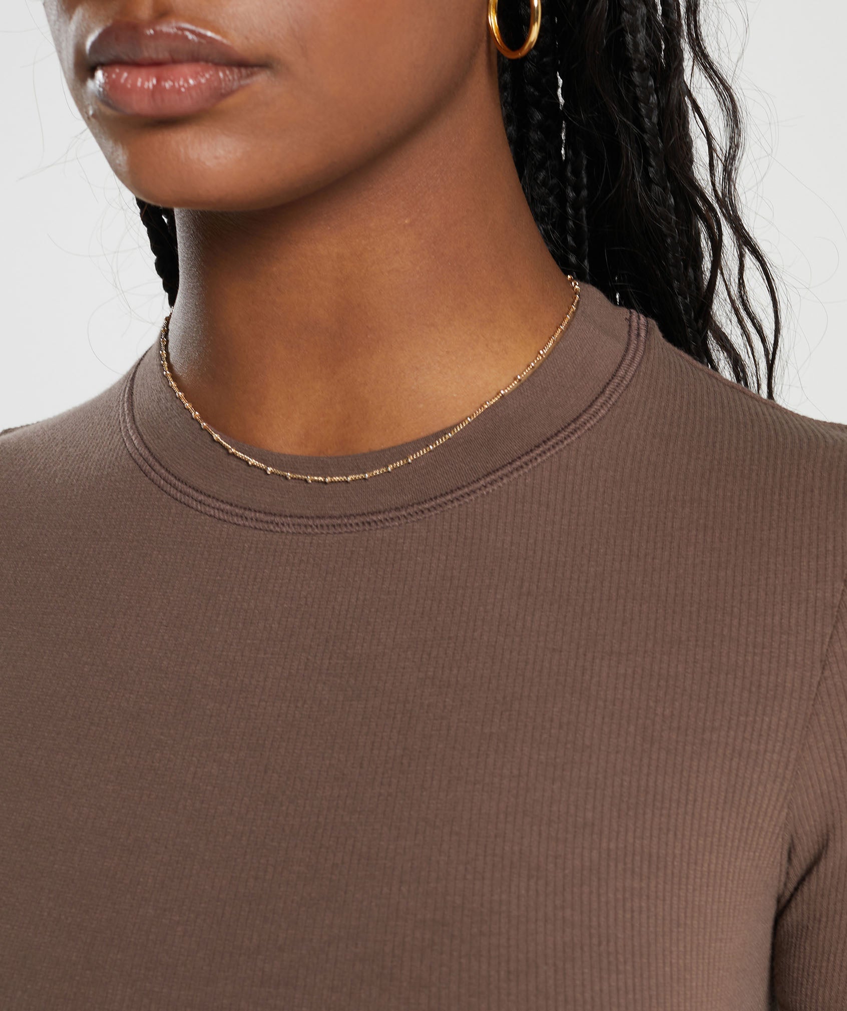 Ribbed Cotton Seamless T-Shirt in Soft Brown - view 6