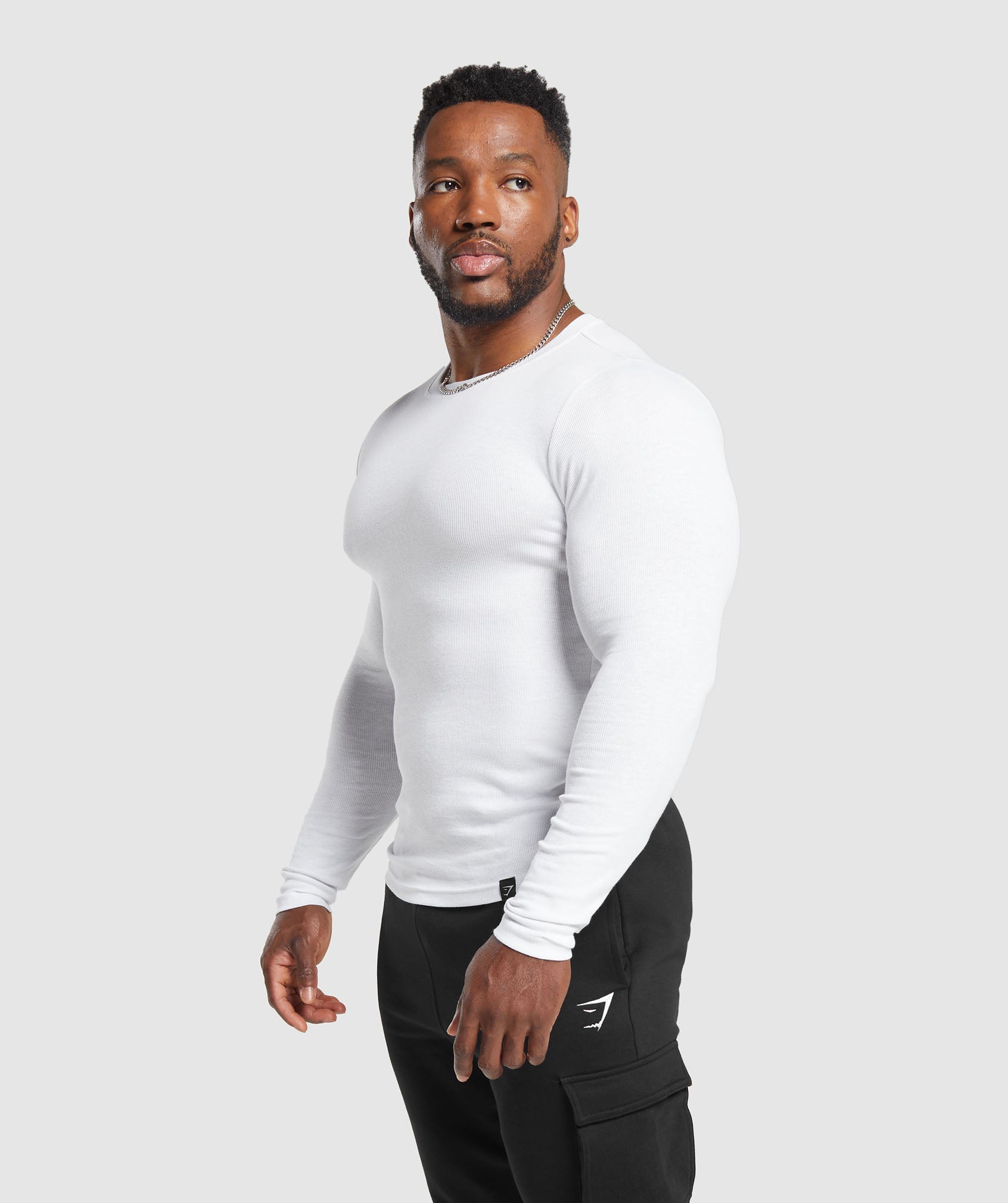 Ribbed Long Sleeve T-Shirt in White - view 3