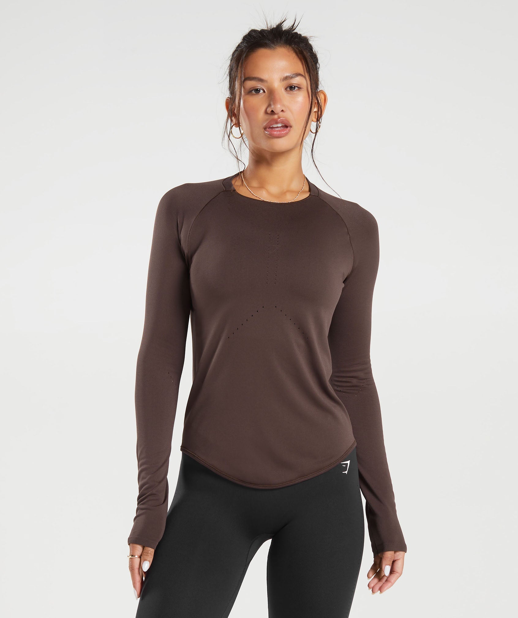 Sweat Seamless Long Sleeve Top in Shadow Brown - view 1