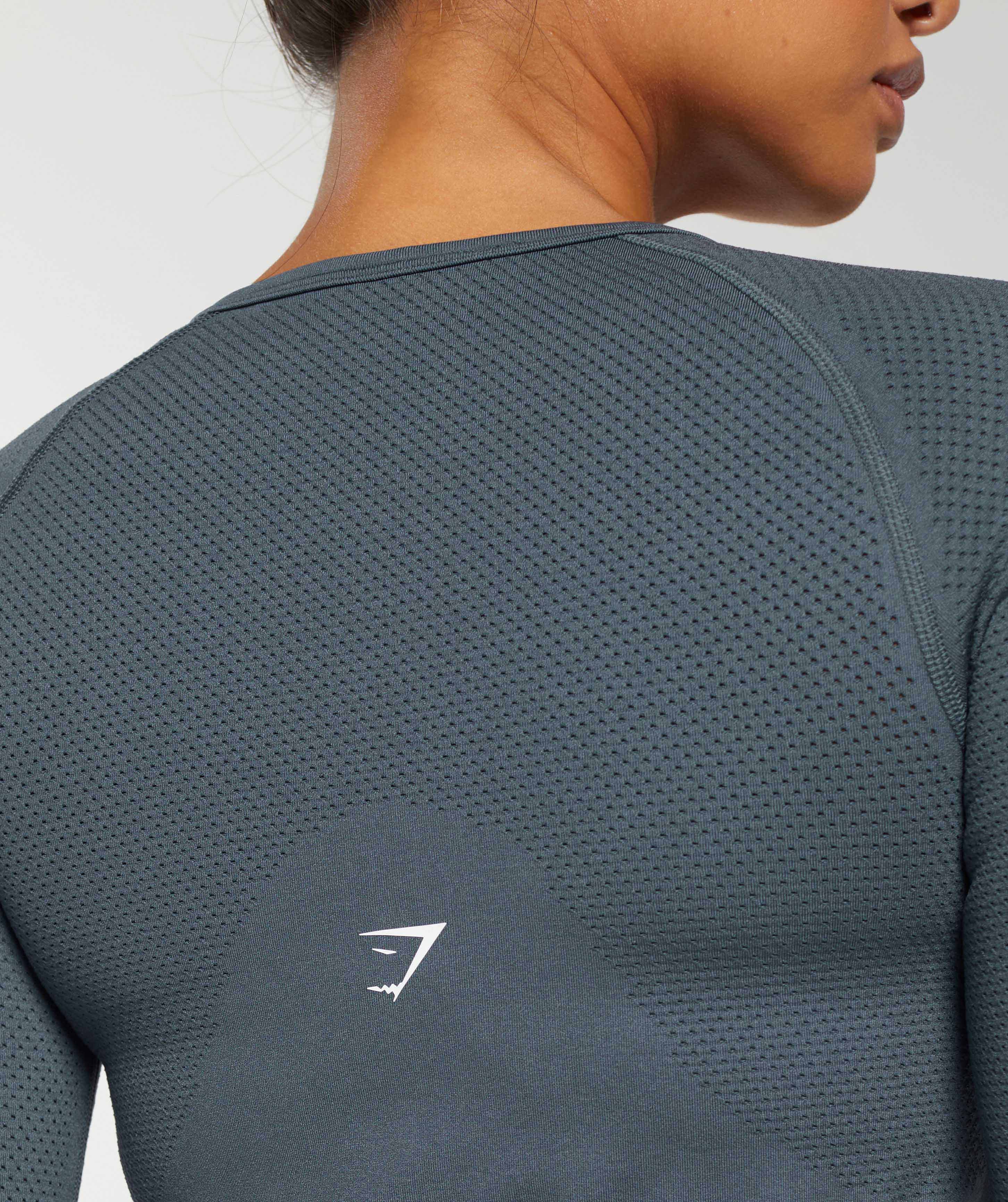 Sweat Seamless Long Sleeve Zip Crop Top in Titanium Blue - view 7