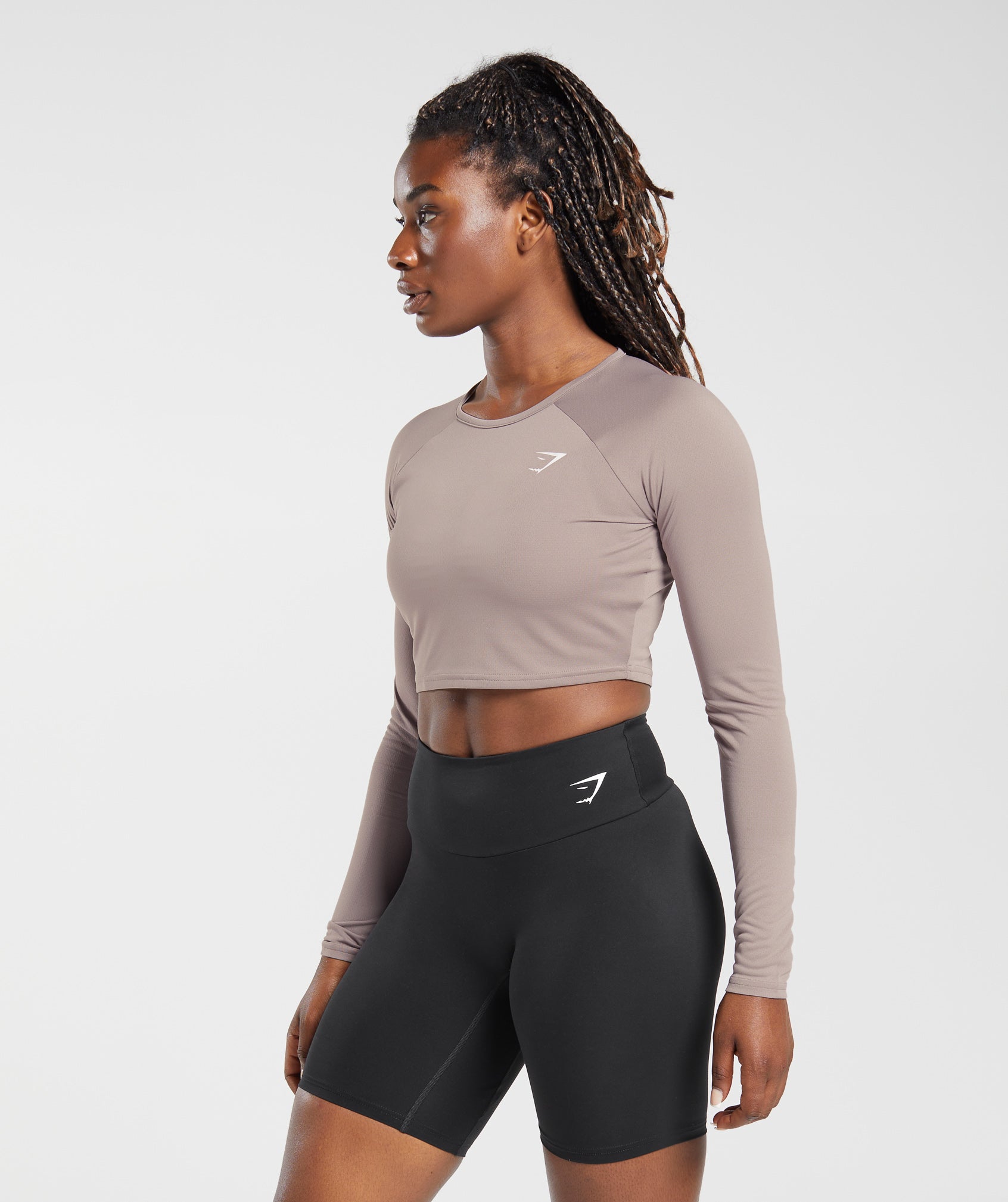 Training Long Sleeve Crop Top in Washed Mauve - view 3
