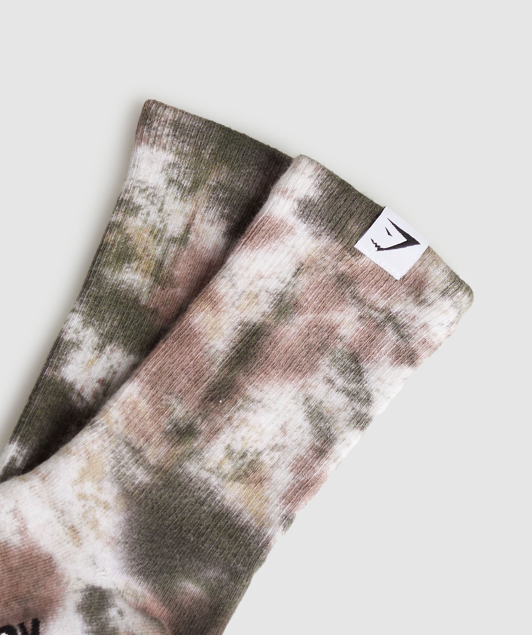 Tie Dye Crew Socks in White/Sand Brown/Taupe Brown/Deep Olive Green - view 2