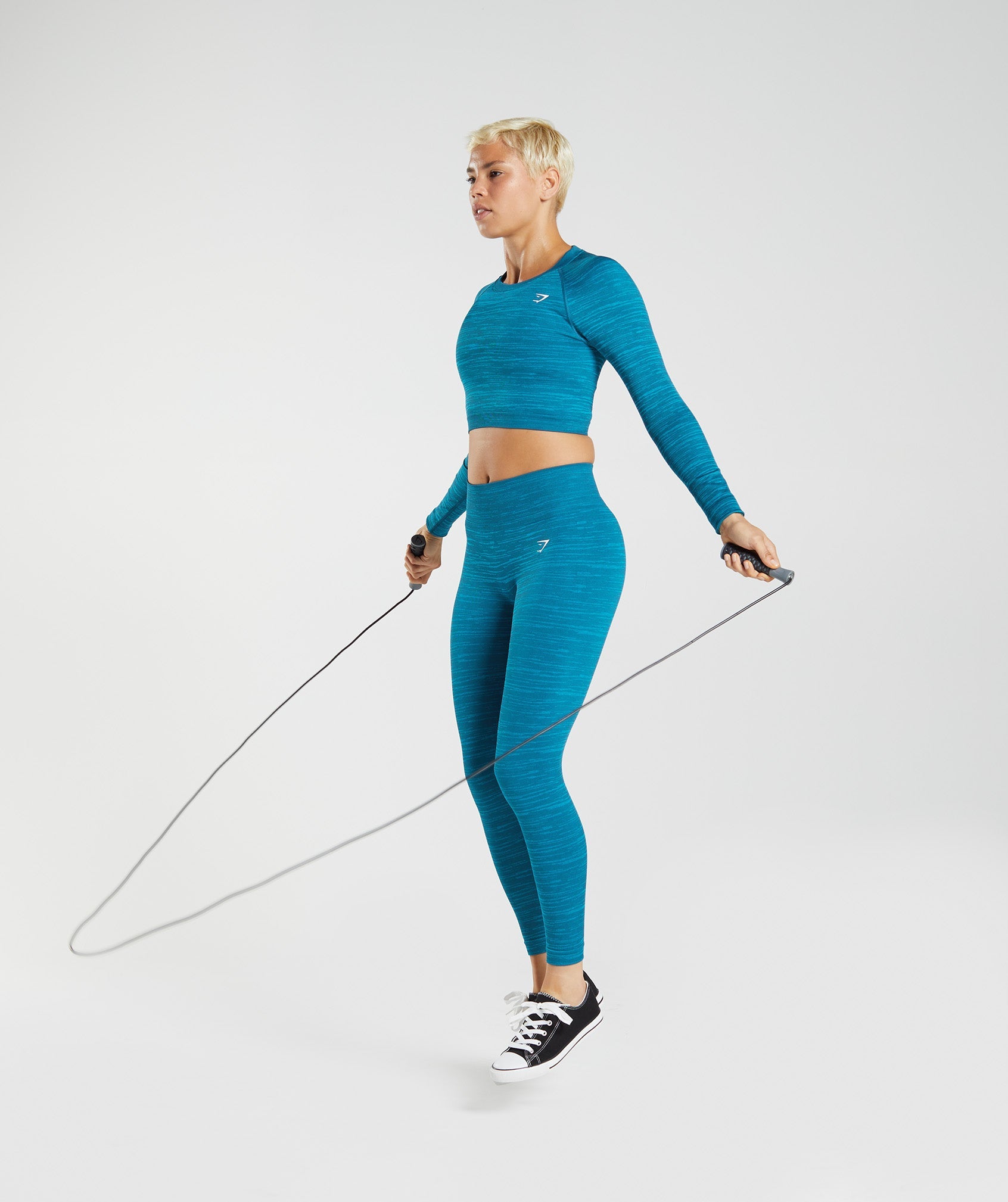 Gym Crop Top Long Sleeve - Women - Petrol Blue Marl