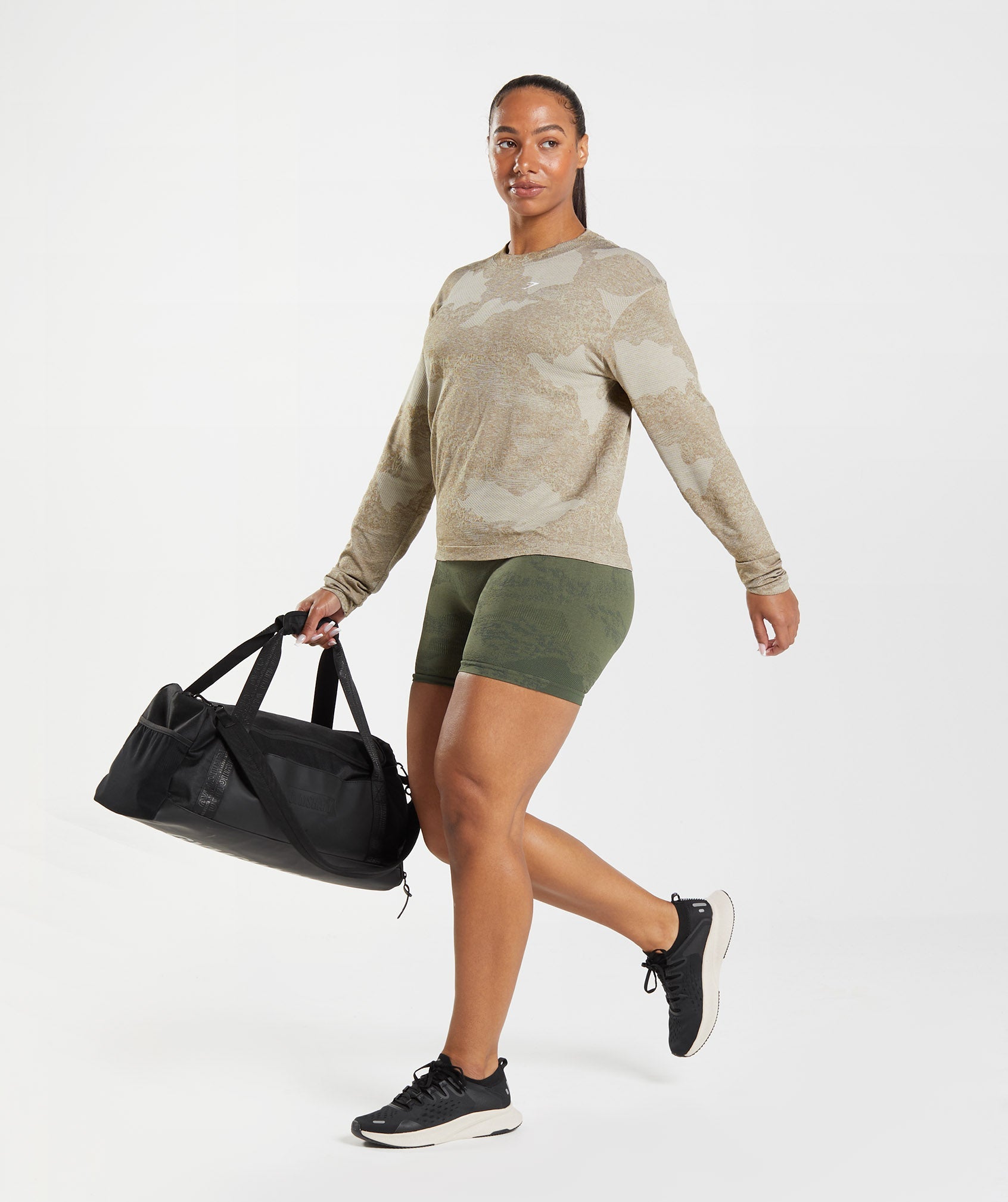 Adapt Camo Seamless Long Sleeve Top in  Pebble Grey/Soul Brown