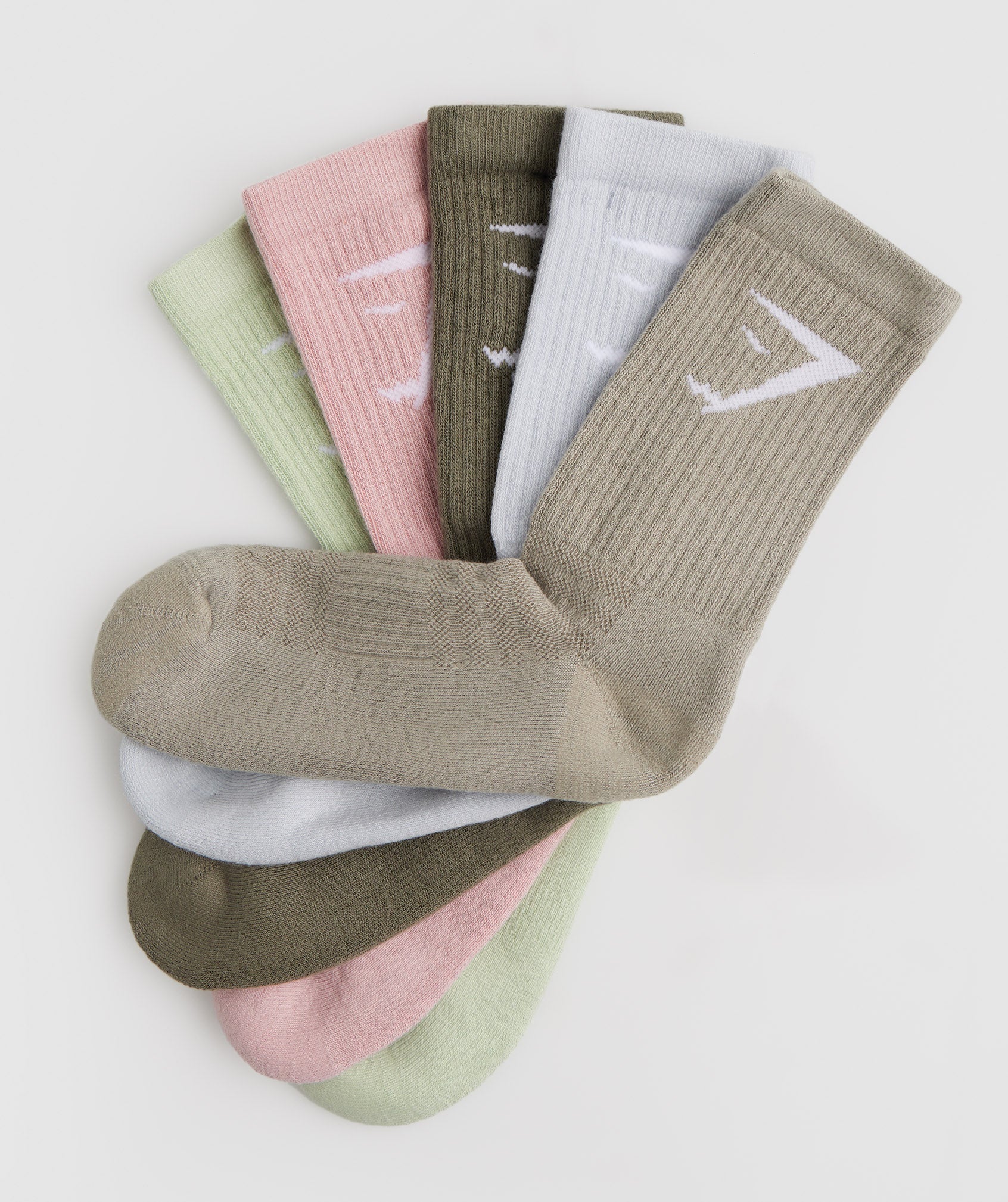 Crew Socks 5pk in Pink/Brown/Grey/Green/Olive - view 3