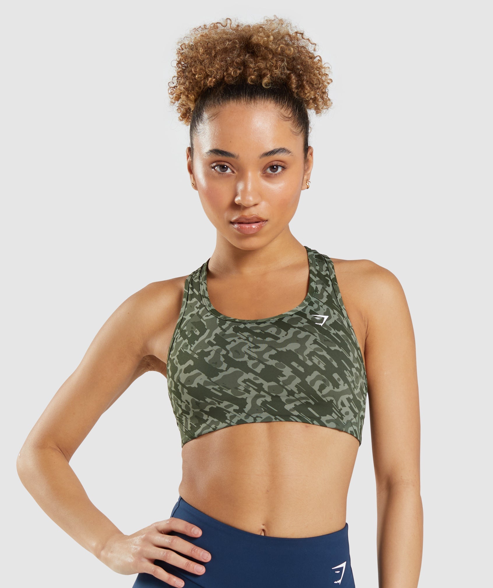 Essential Racer Back Sports Bra in Green Print - view 1