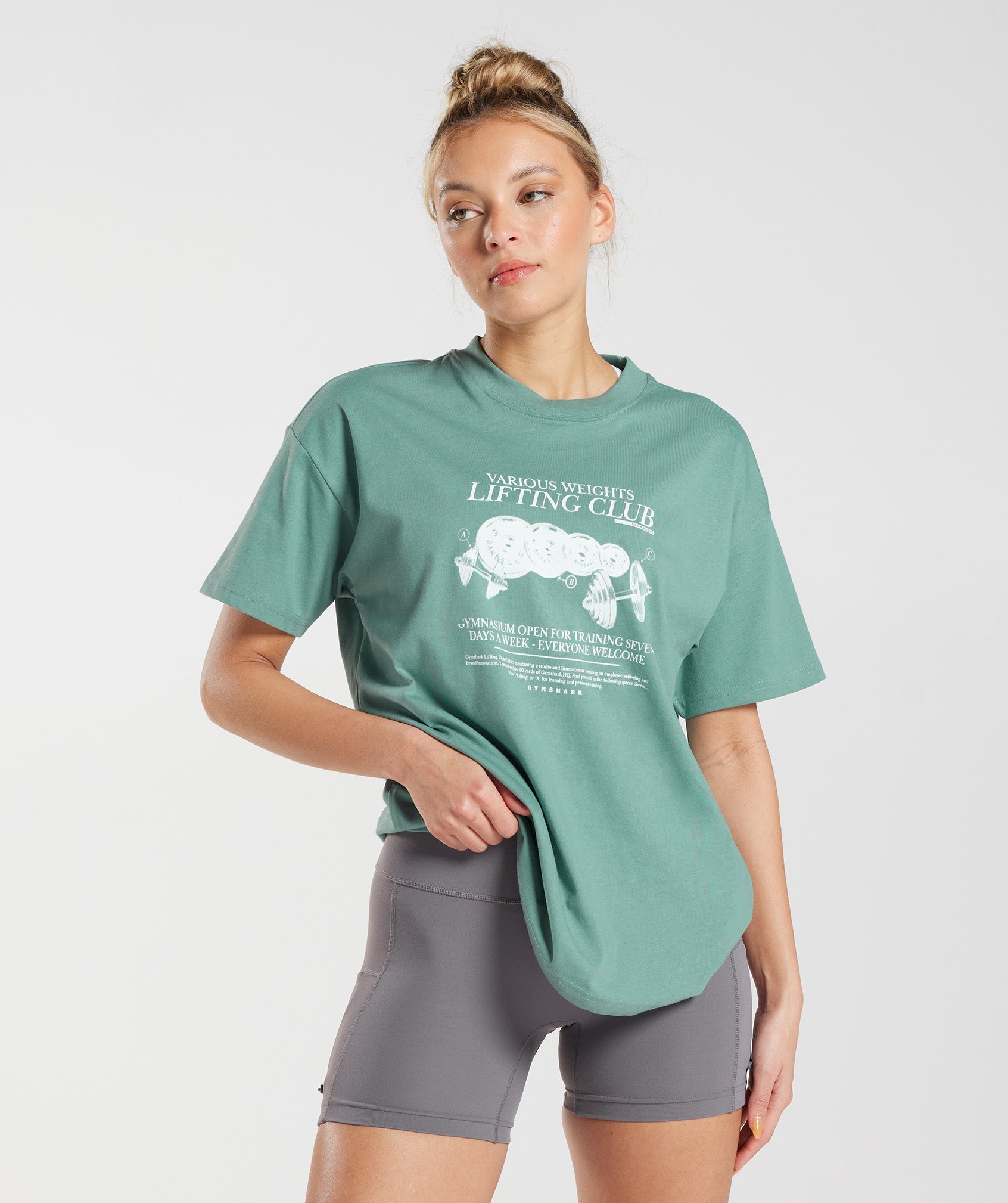 Lifting Graphic Oversized T-Shirt in Ink Teal