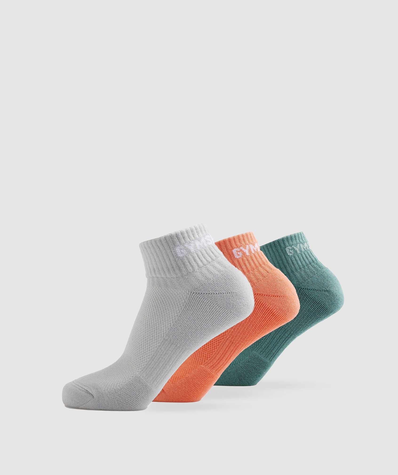 Jacquared Quarter Socks 3pk in Light Grey/Orange/Ink Teal