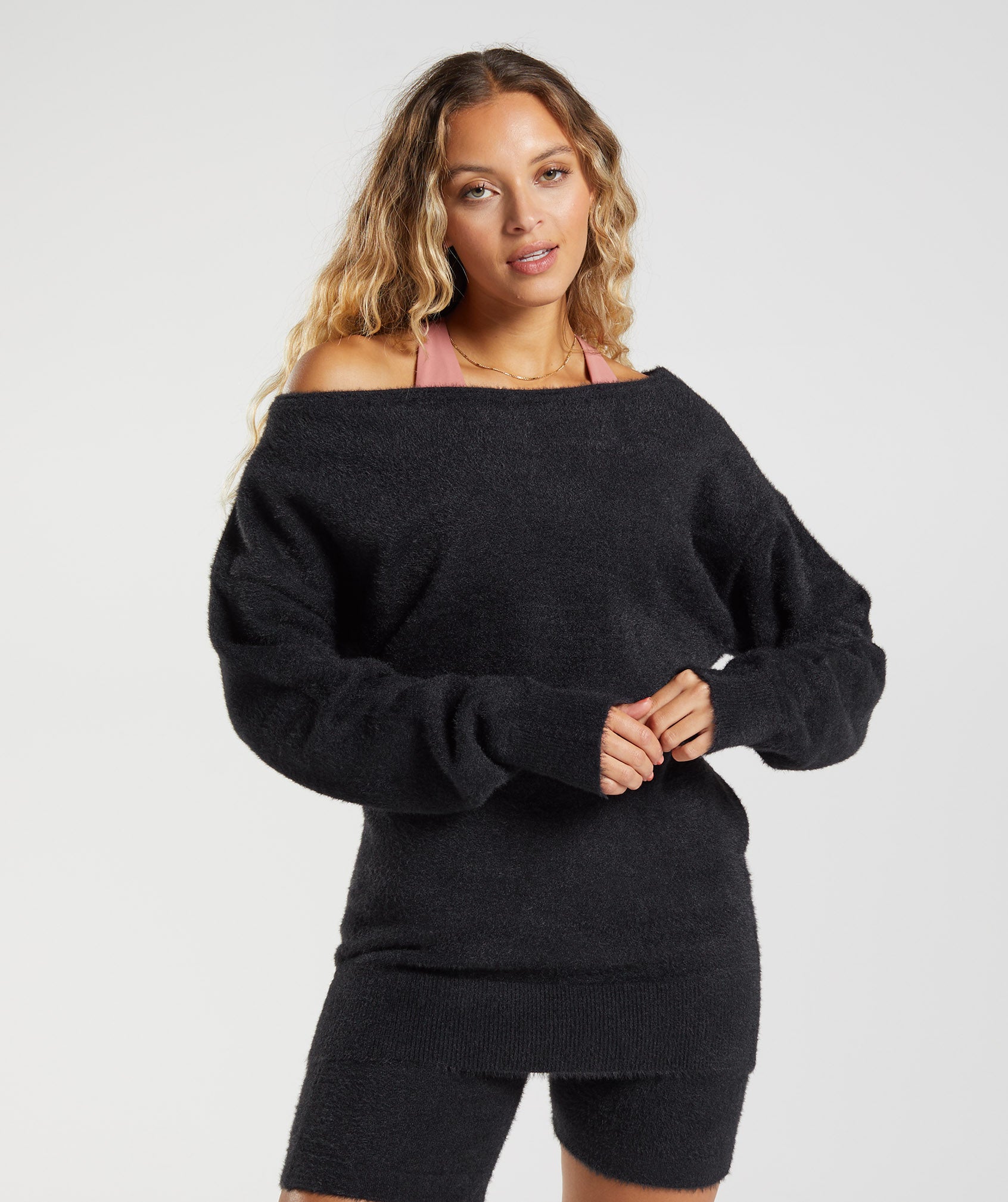 Whitney Oversized Eyelash Knit Sweater in Black