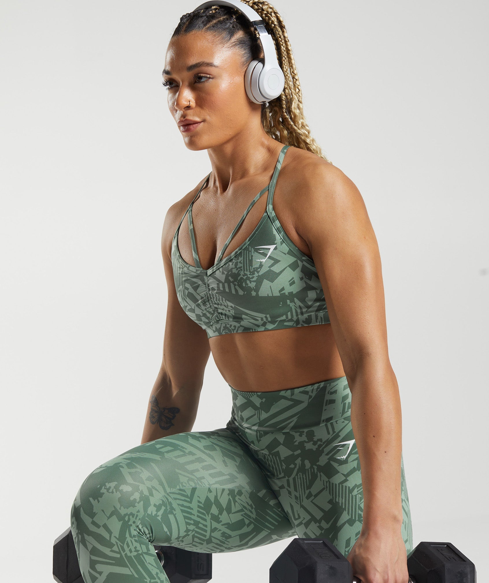 Gymshark GS Power Sports Bra - Sage Green Print