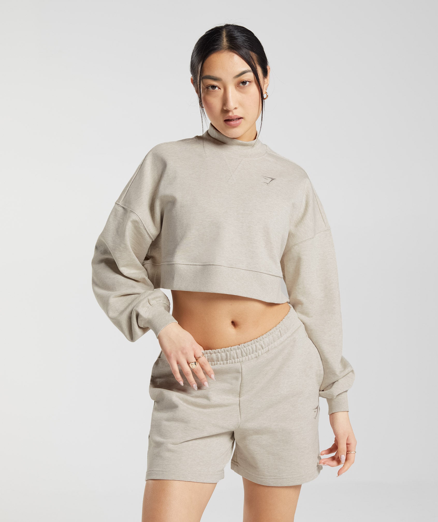 Rest Day Sweats Cropped Pullover in Sand Marl - view 1