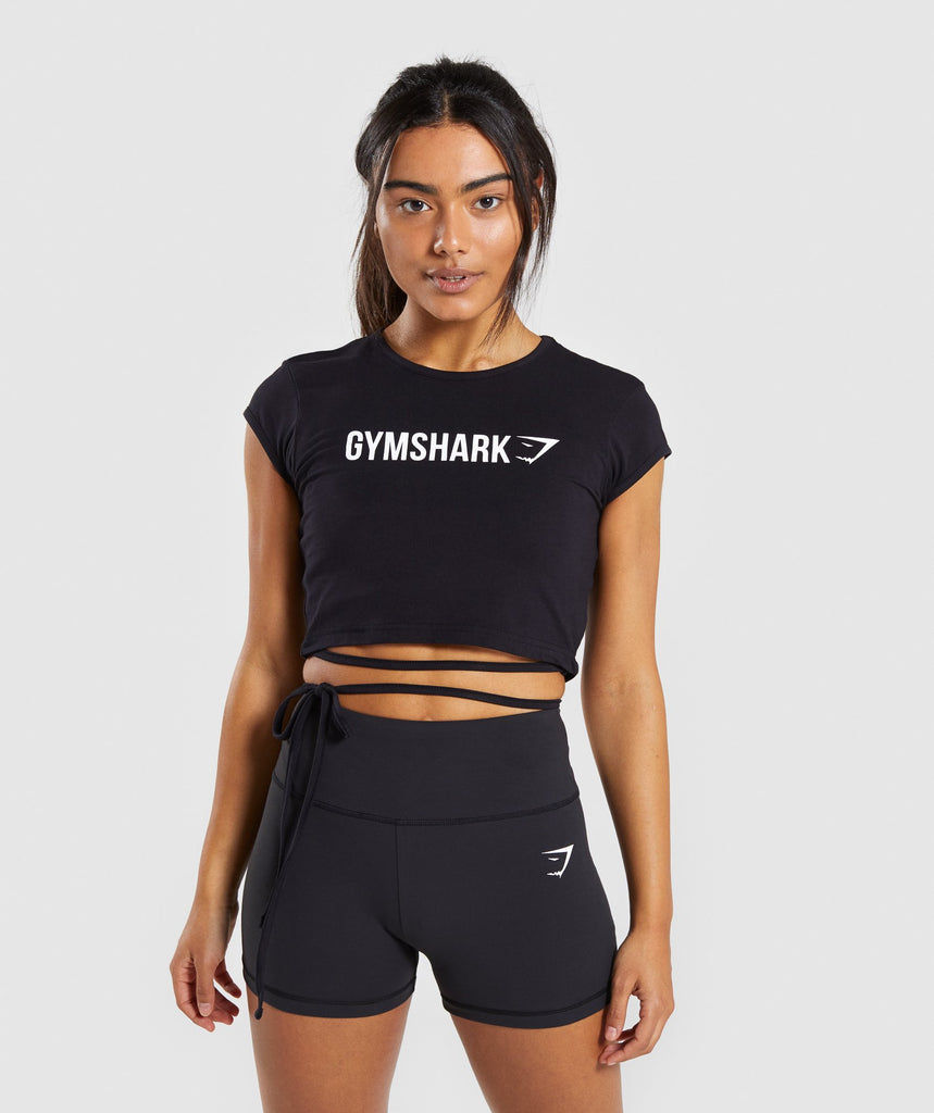 Gymshark Ribbon Capped Sleeve Crop Top - Black | Gymshark