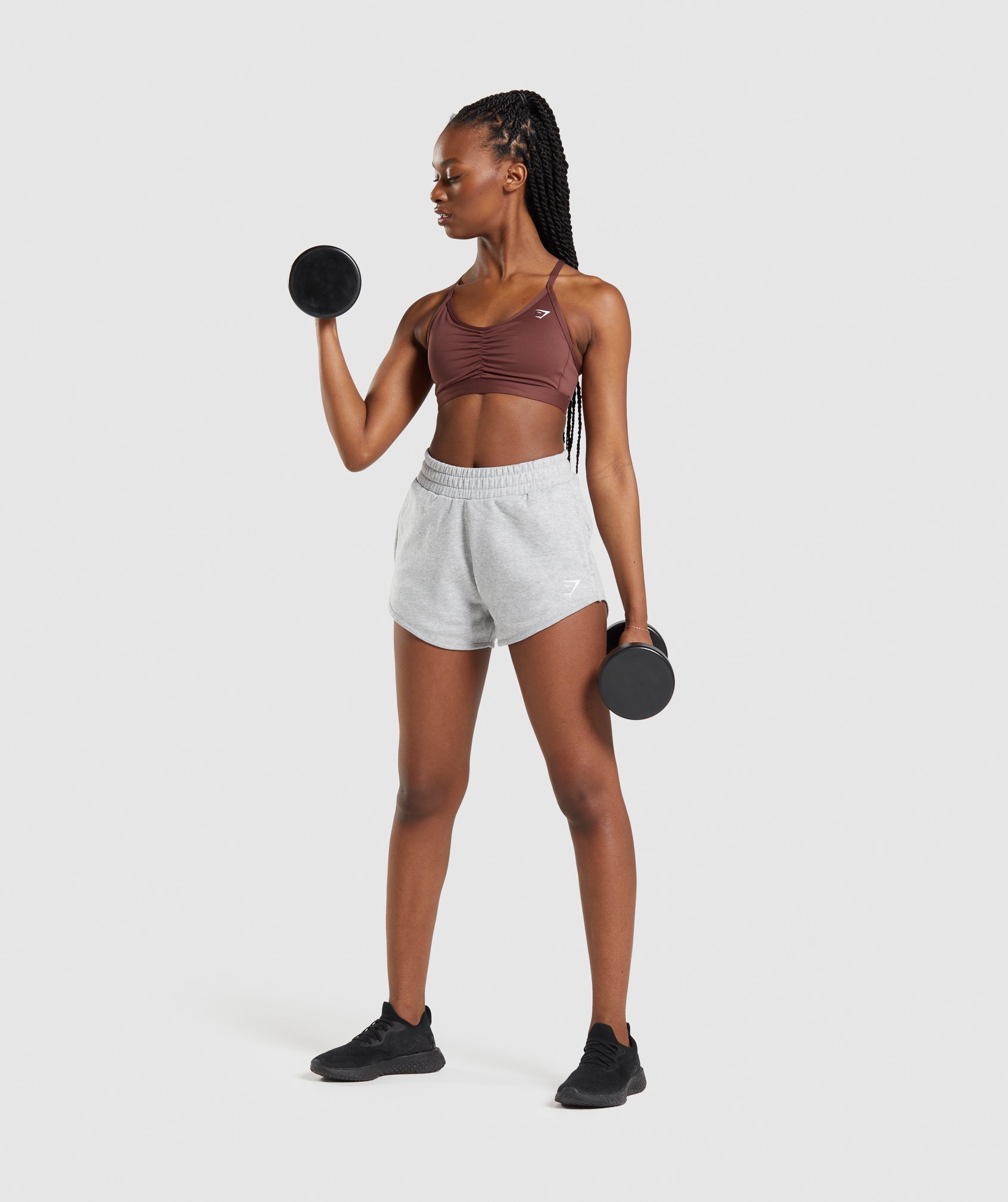 Ruched Sports Bra in Cherry Brown