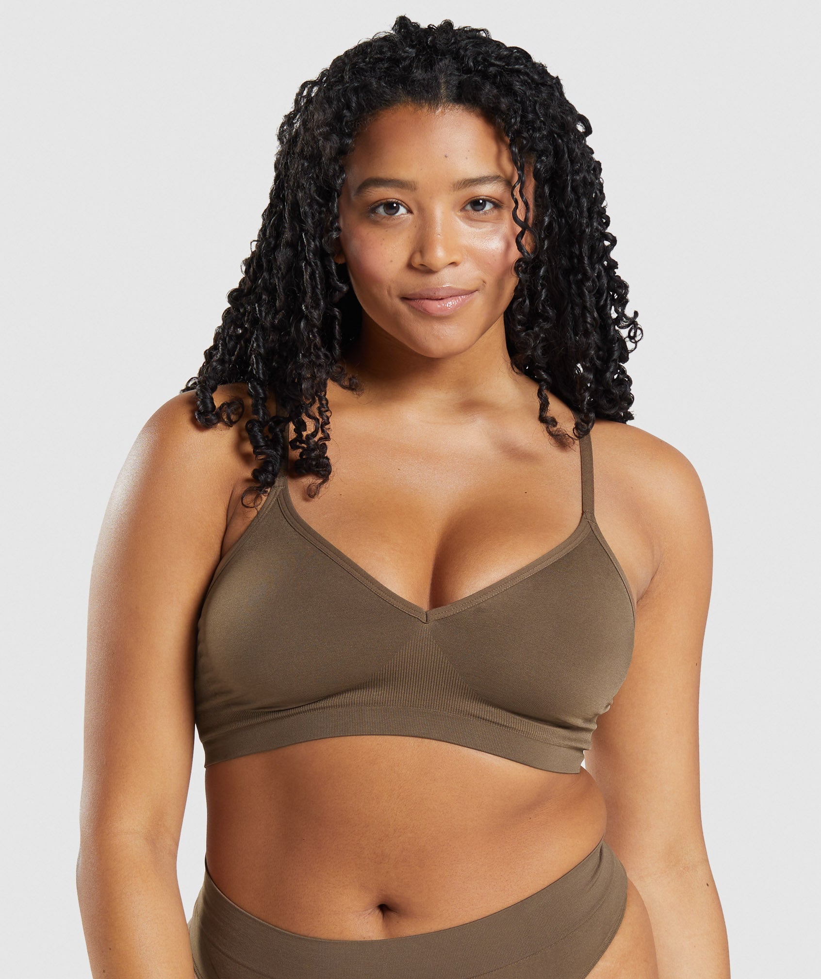 Seamless Low Neck Bralette in Walnut Brown - view 1