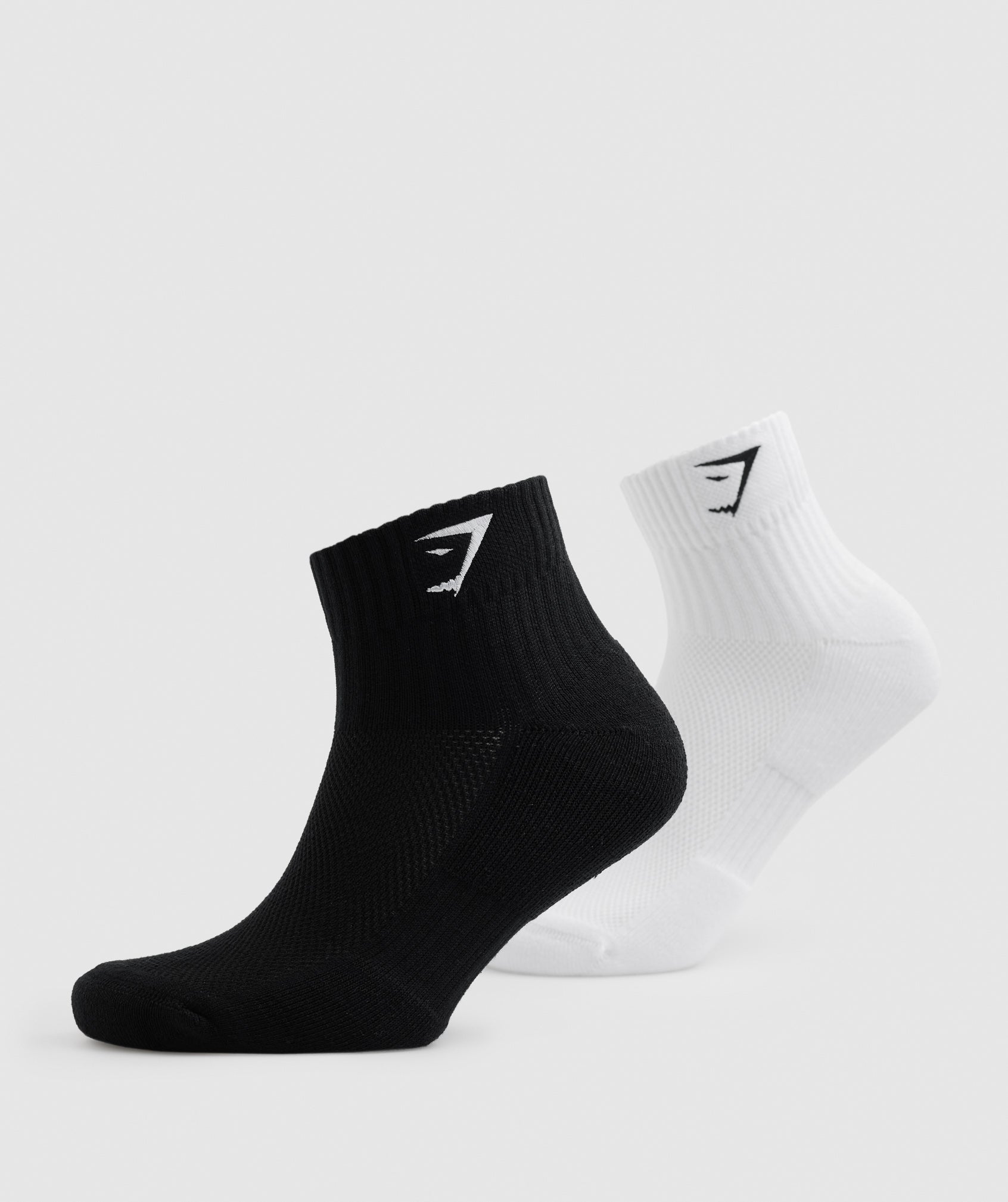 Sharkhead Embroidered Quarter Socks 2pk in White/Black - view 3