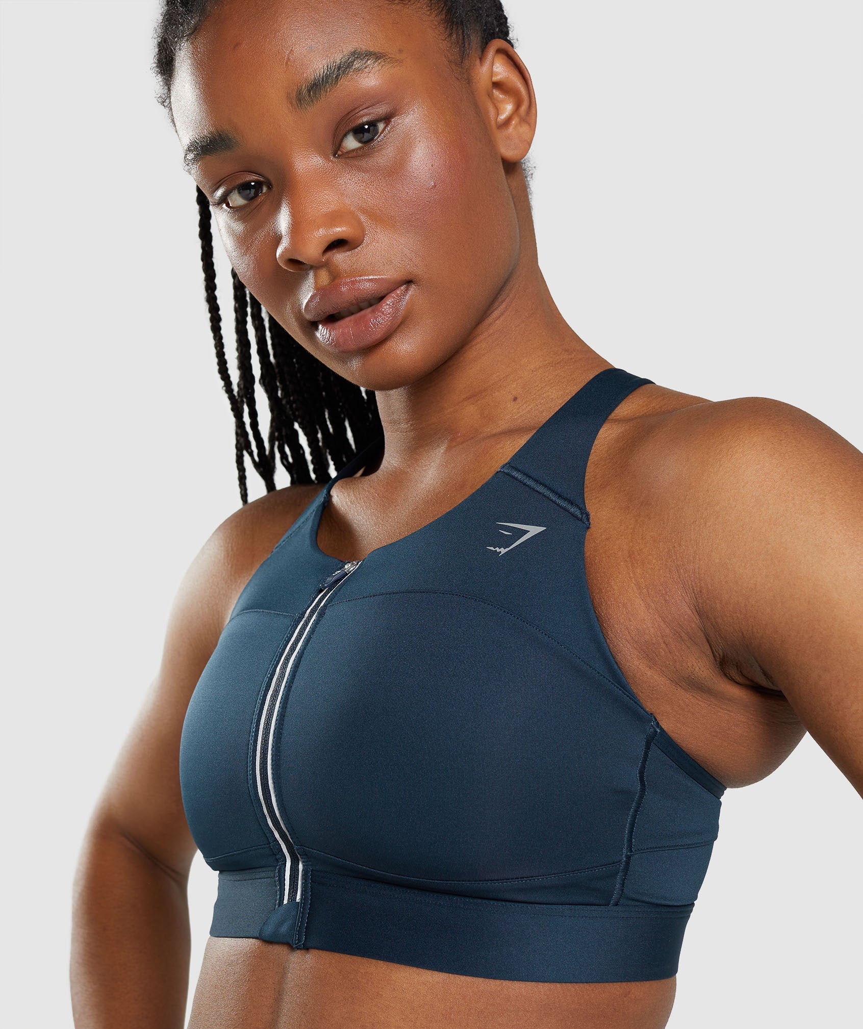 Gymshark Legacy Graphic Medium Support Sports Bra, Navy / Sky Blue