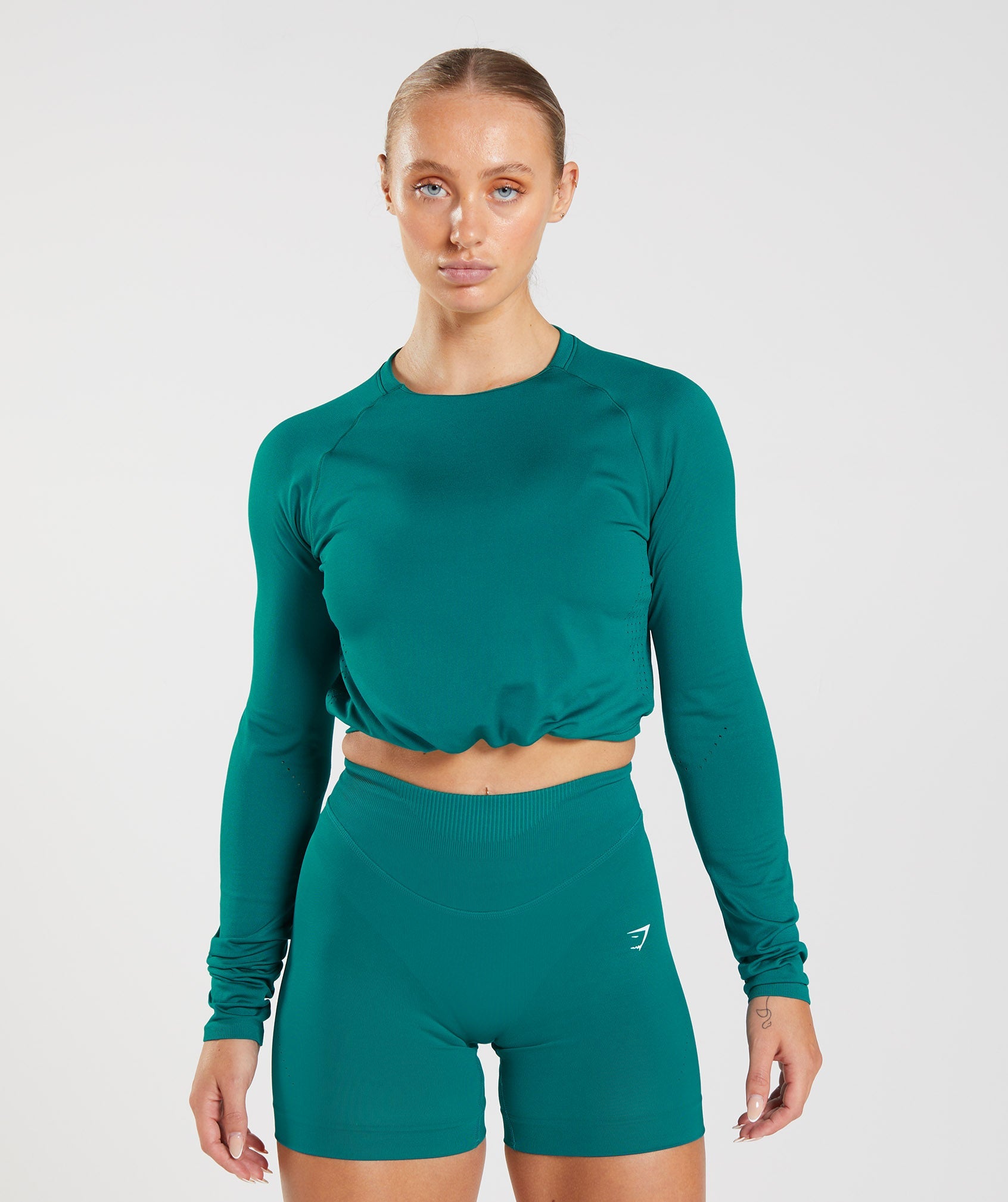 Sweat Seamless Long Sleeve Crop Top in Rich Teal - view 1