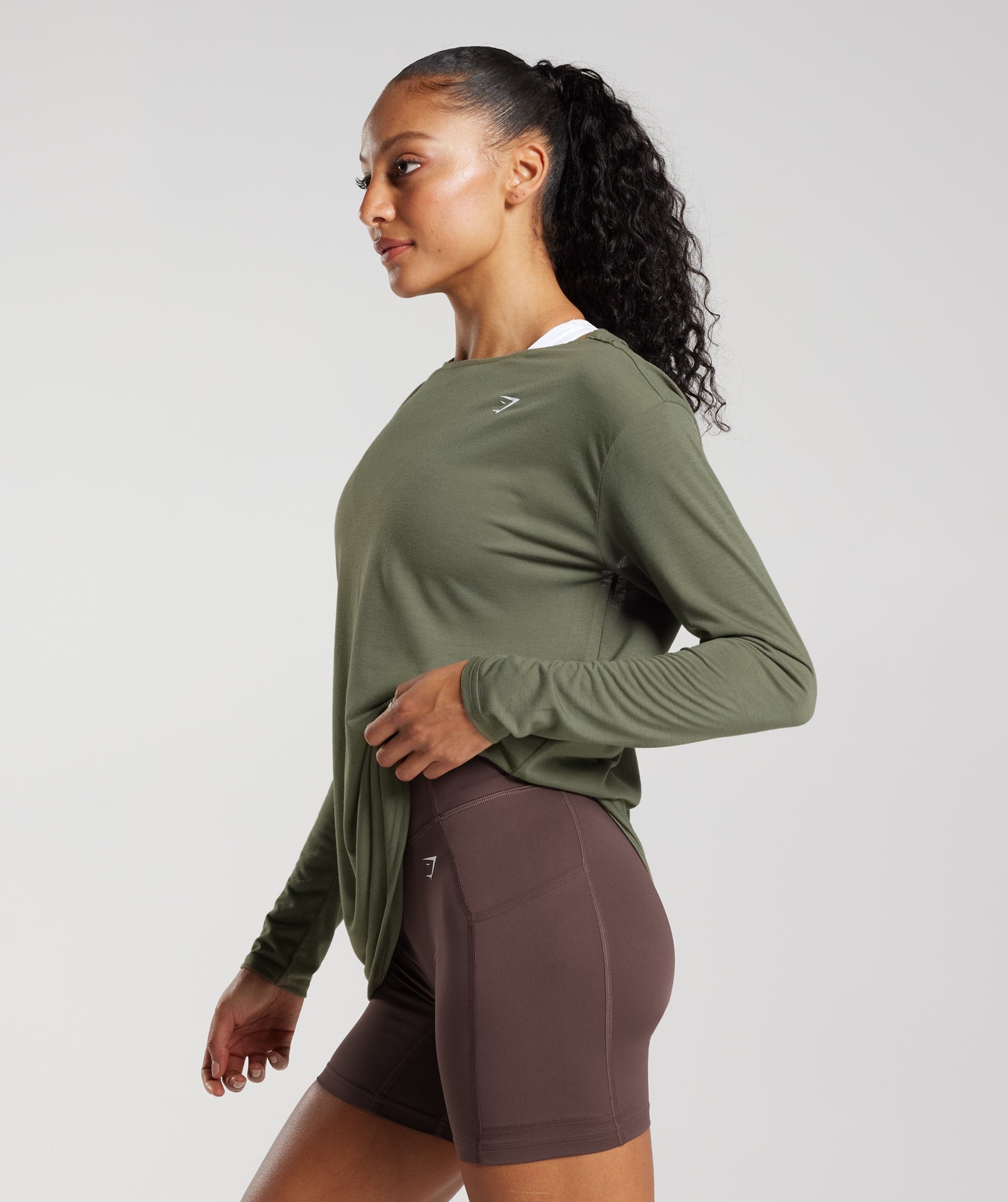 Super Soft Cut-Out Long Sleeve Top in  Dusty Olive
