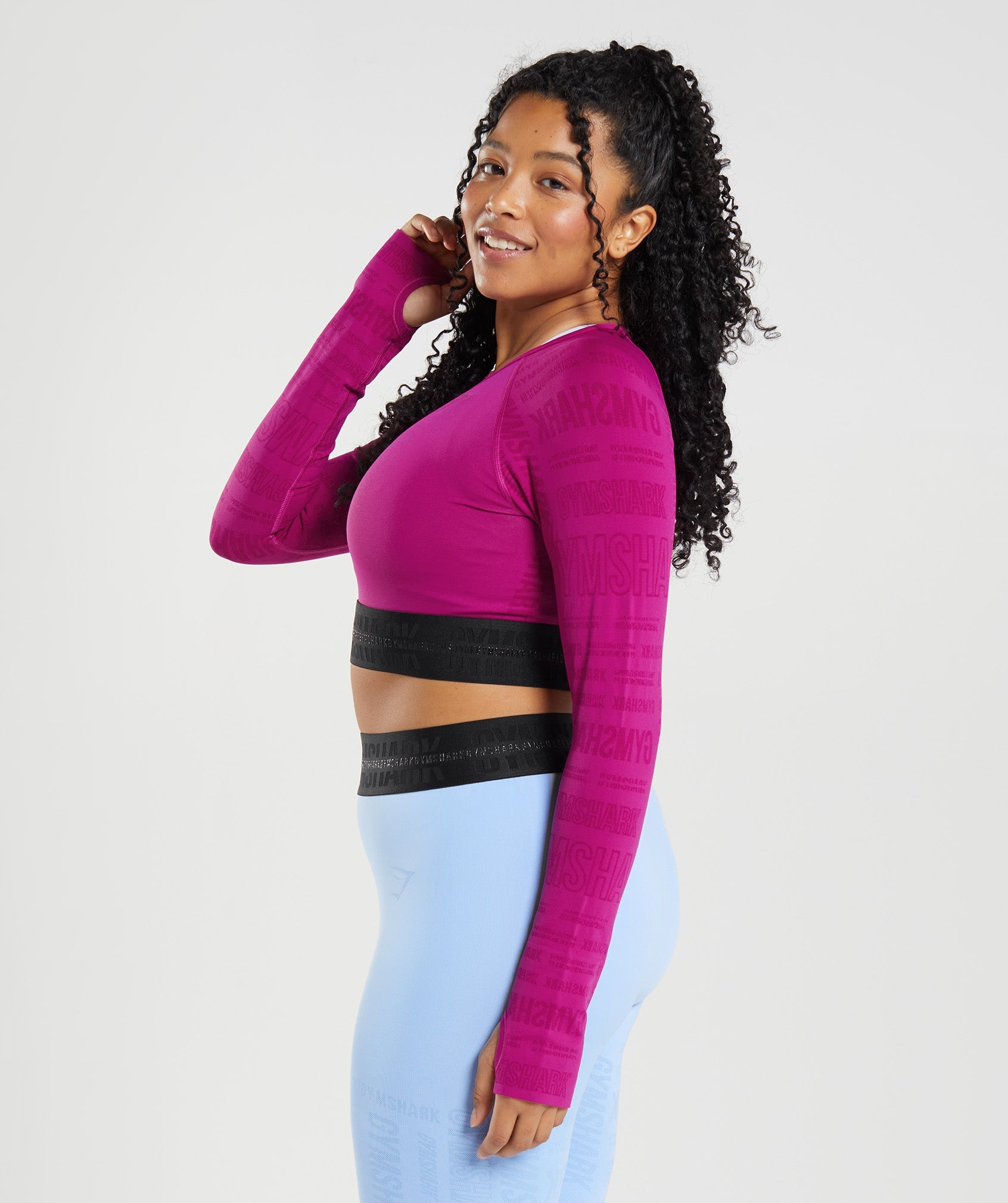 Vision Long Sleeve Crop Top in Dragon Pink - view 3