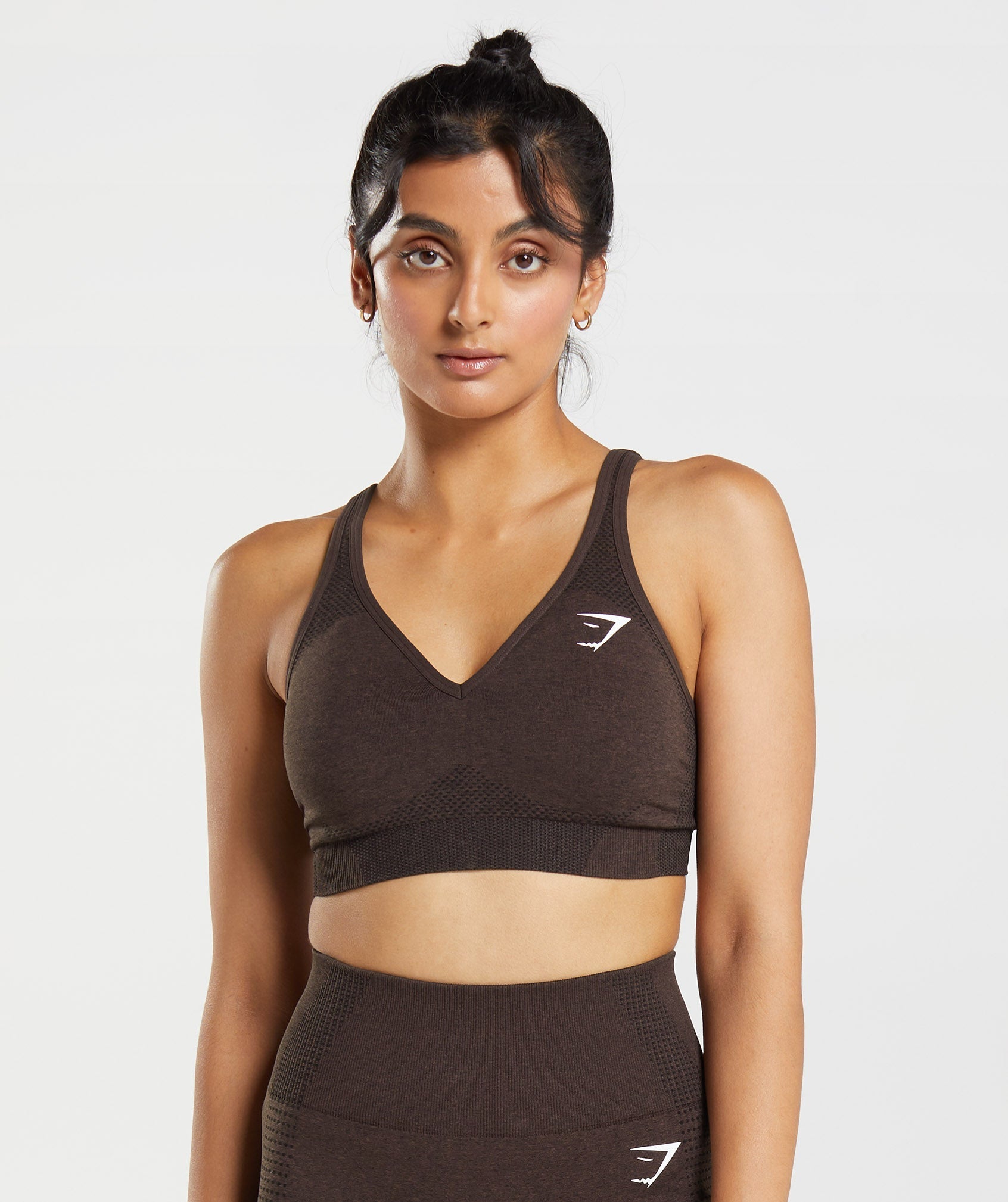 Vital Seamless 2.0 V Neck Sports Bra in Cherry Brown Marl