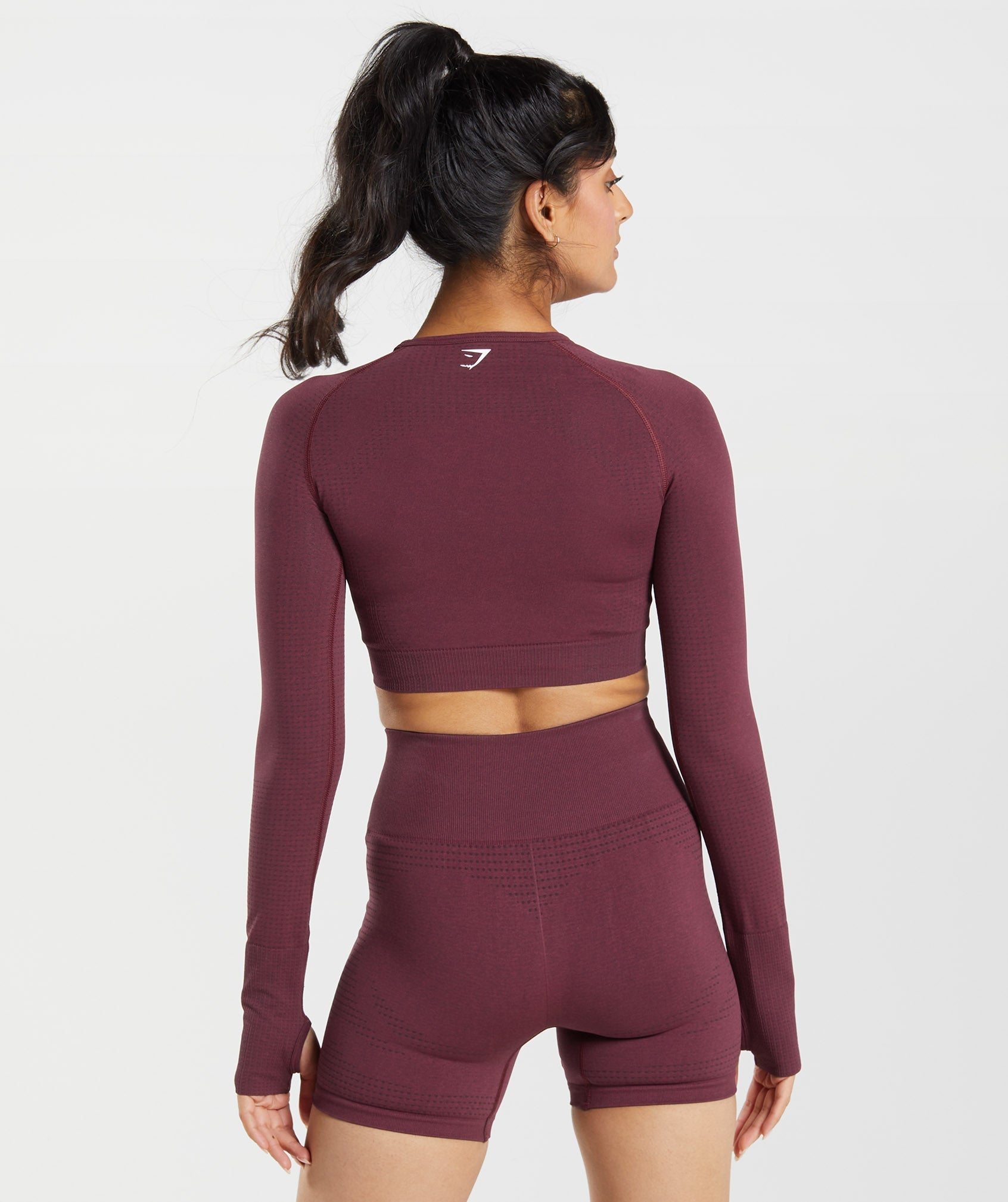 Gymshark Women Small Long Sleeve Athletic Crop-top Burgundy Sport Top