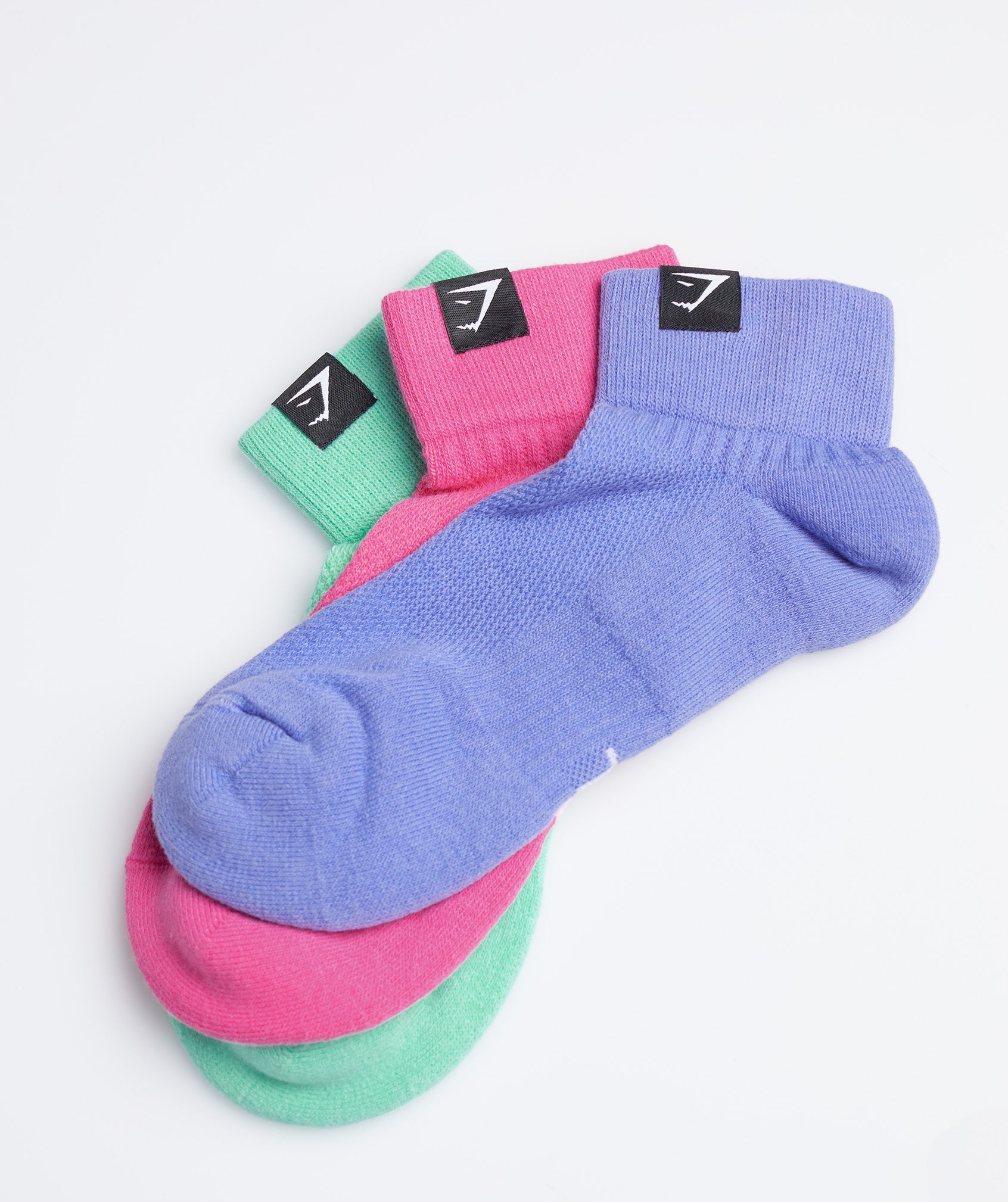 Woven Tab Quarter Socks 3pk in Fuchsia/Blue/Grape Blue