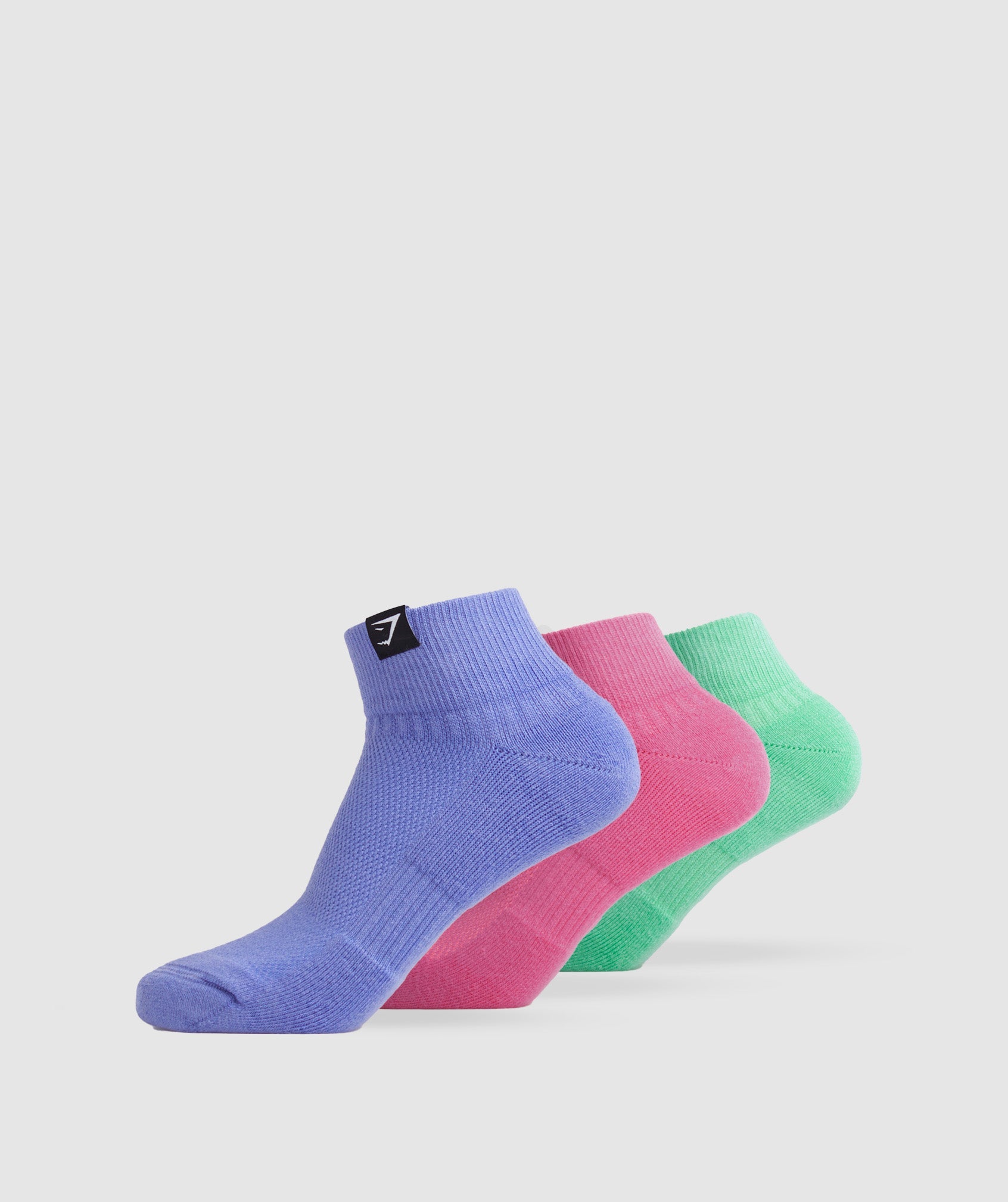 Woven Tab Quarter Socks 3pk in Fuchsia/Blue/Grape Blue