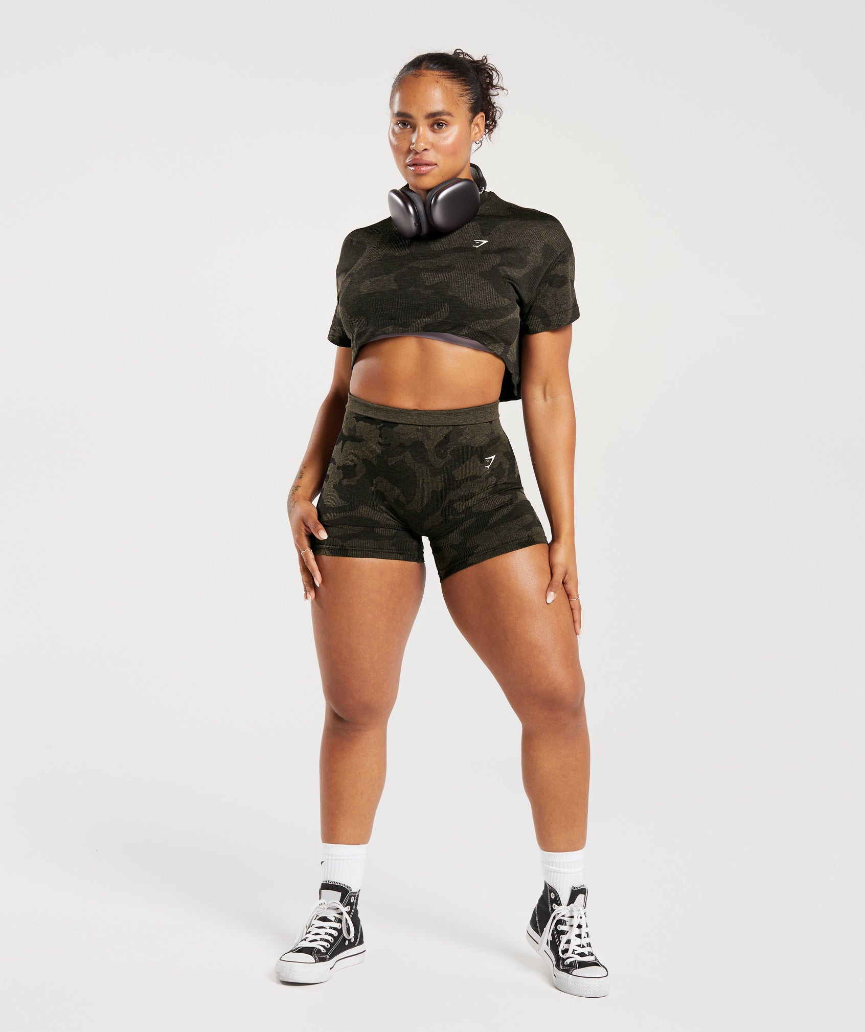 Adapt Camo Seamless Ribbed Crop Top in Black/Camo Brown - view 3