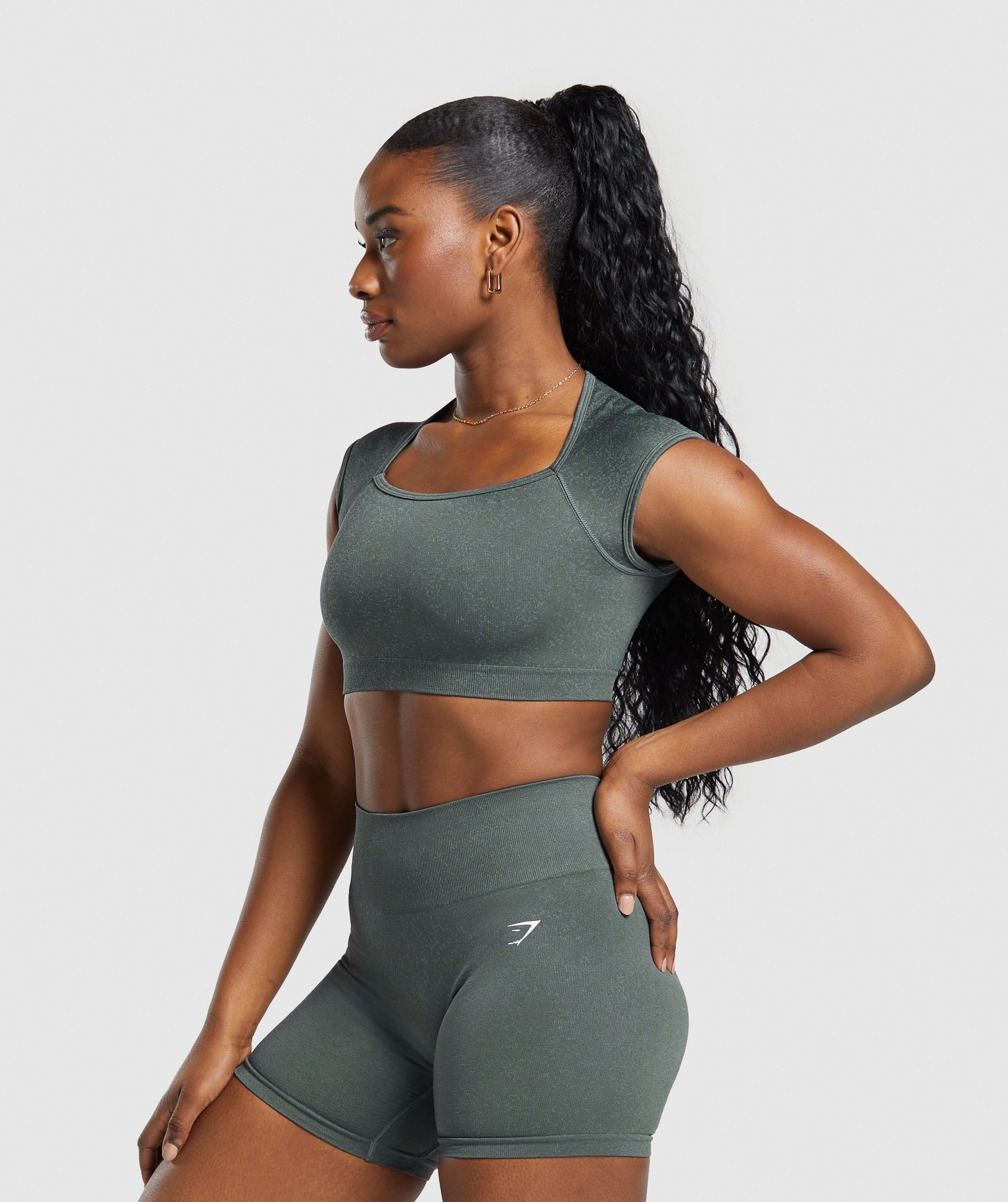 Adapt Fleck Seamless Crop Top in Slate Teal/Cargo Teal - view 3