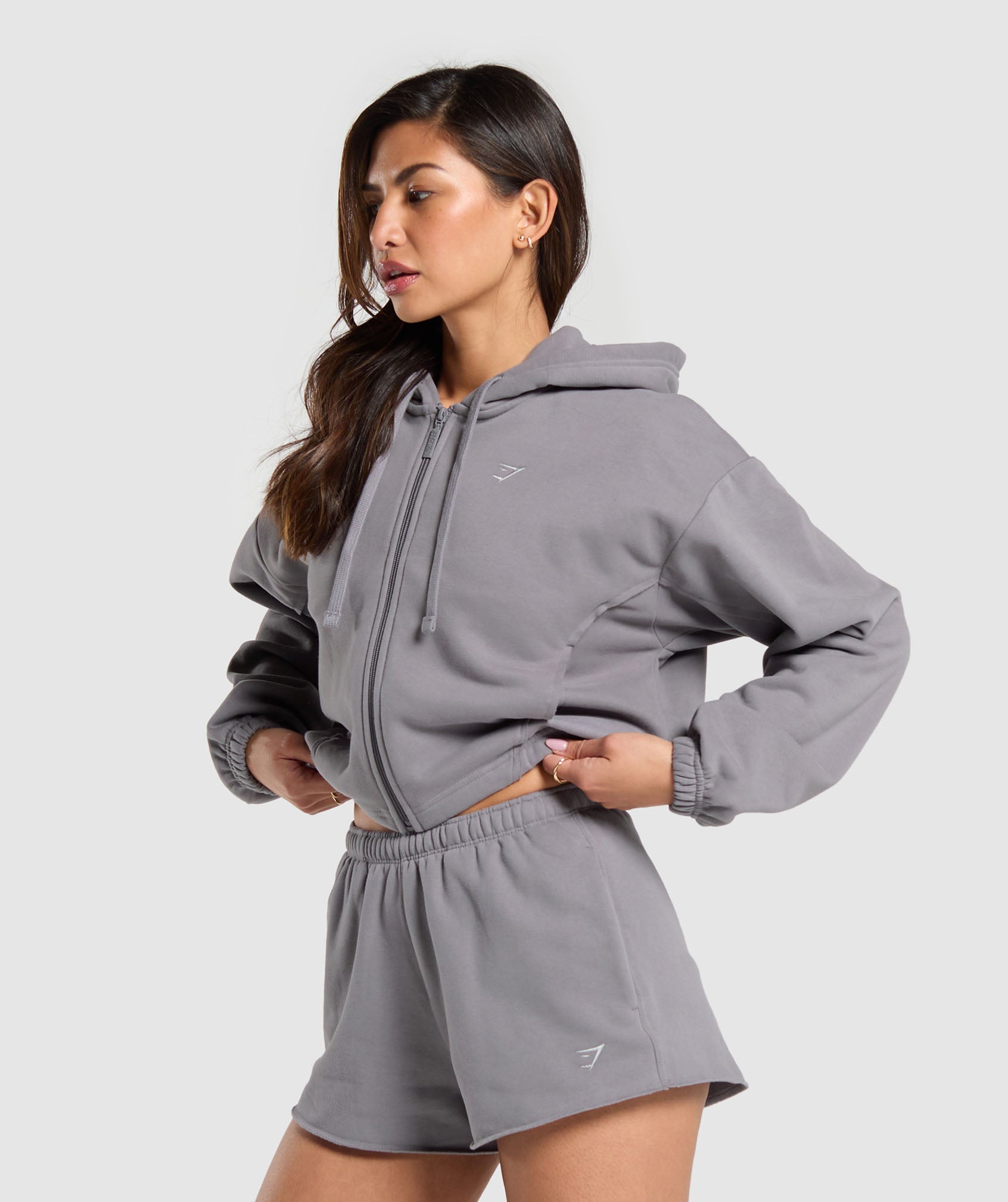 Fleece Zip Hoodie in Medium Grey - view 3