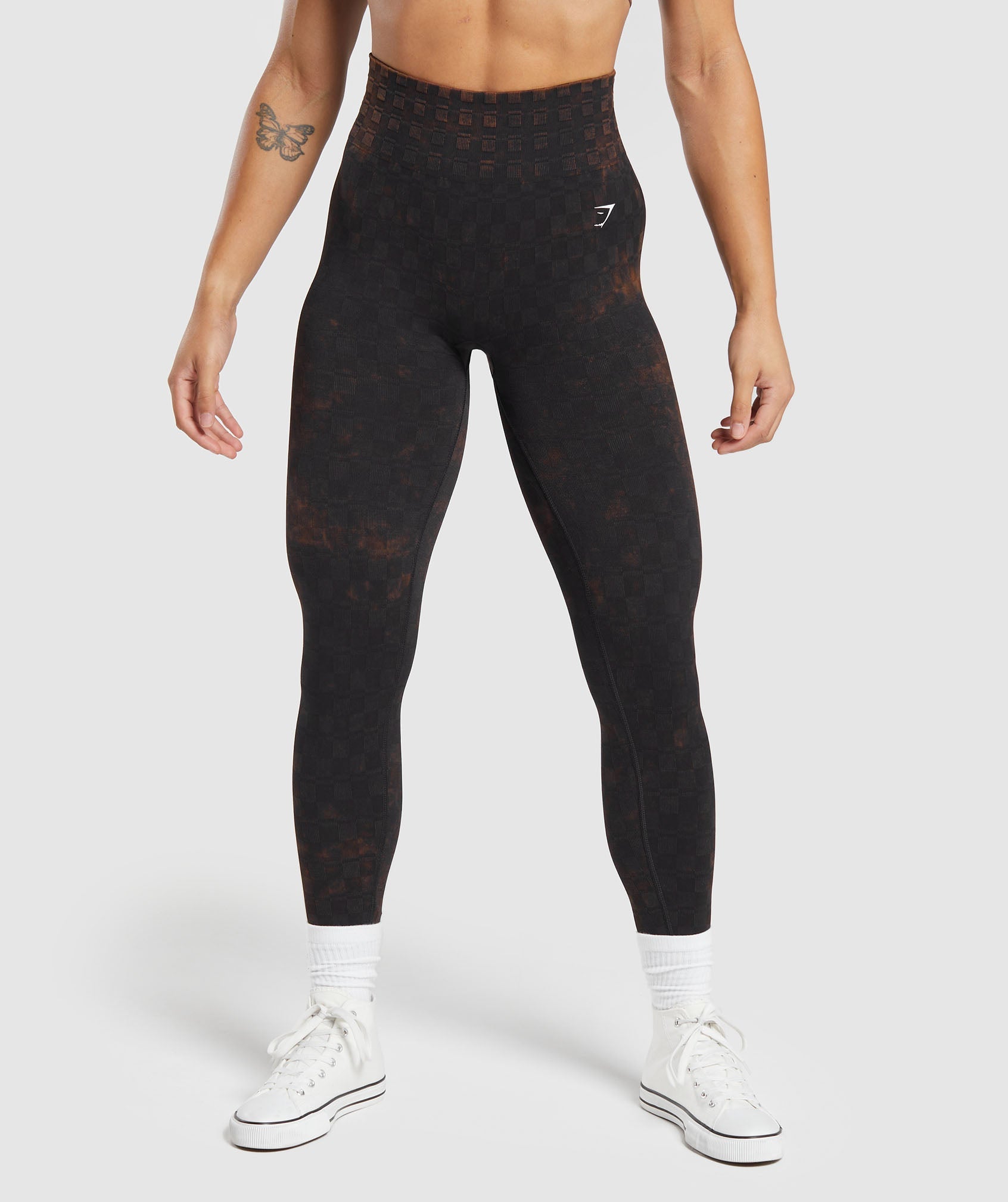 Check Seamless Washed Leggings in Black - view 1