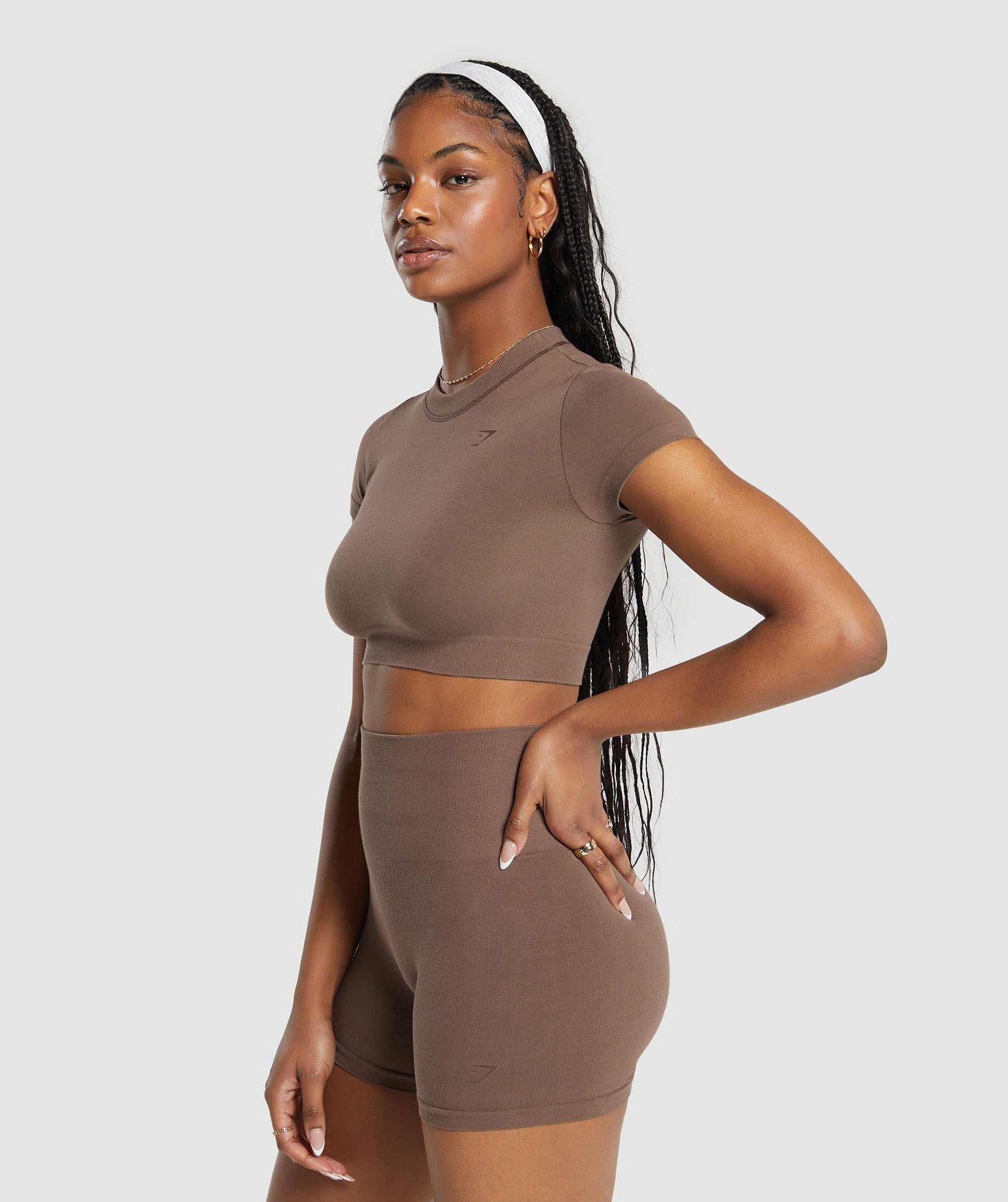 Cotton Seamless Crop Top in Soft Brown - view 3