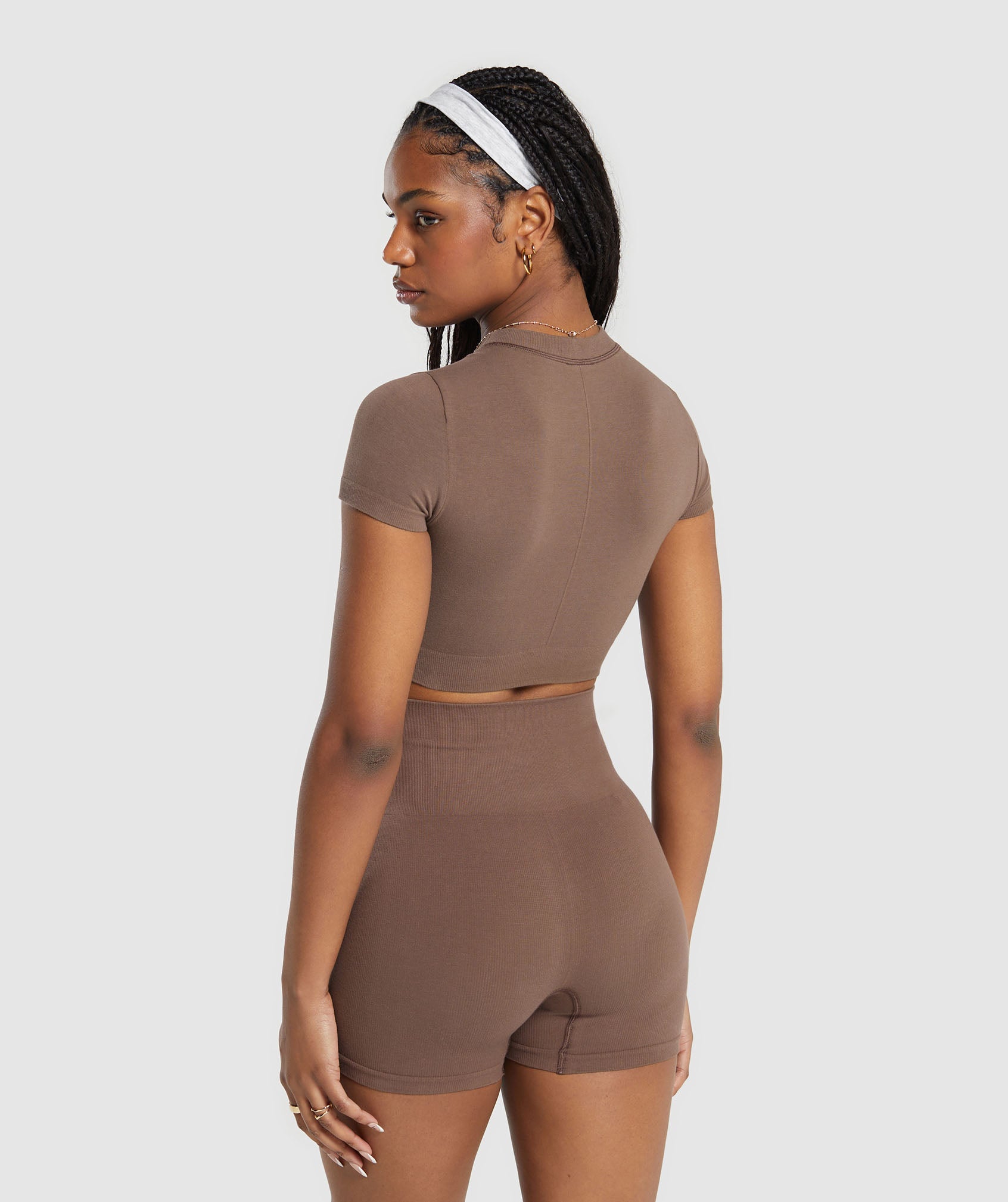 Cotton Seamless Crop Top in Soft Brown - view 2