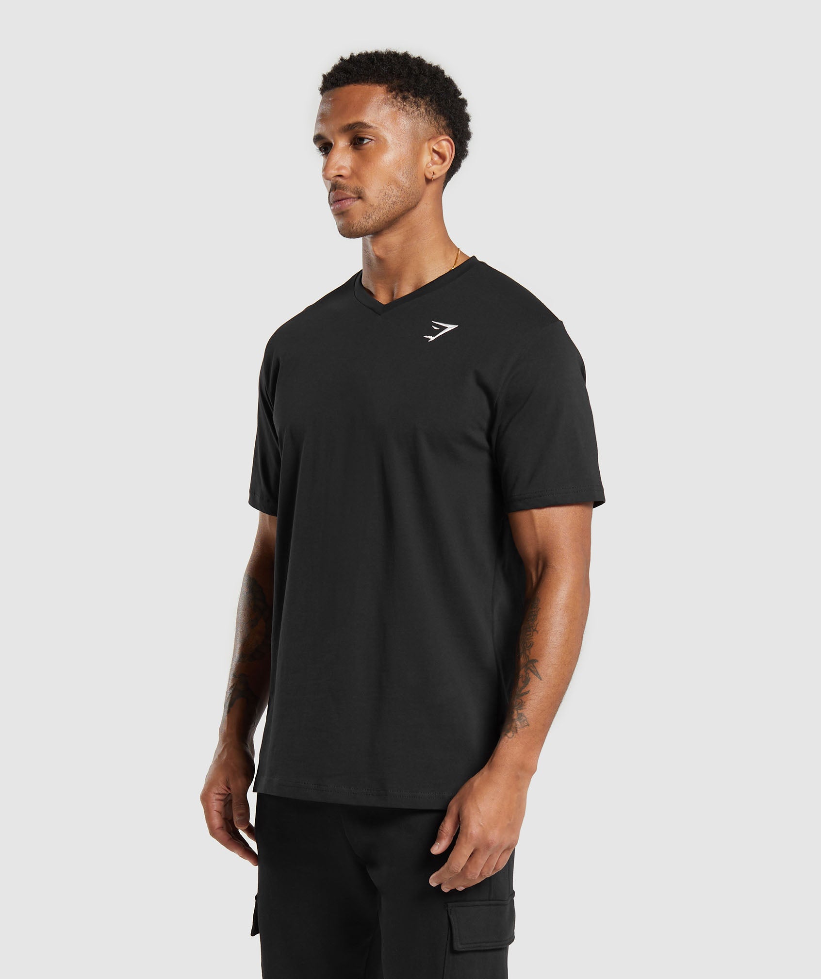 Crest V-Neck T Shirt in Black - view 3