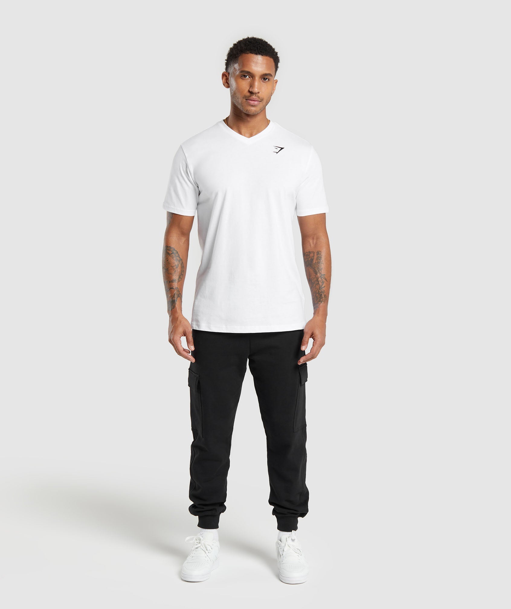 Crest V-Neck T Shirt in White - view 4