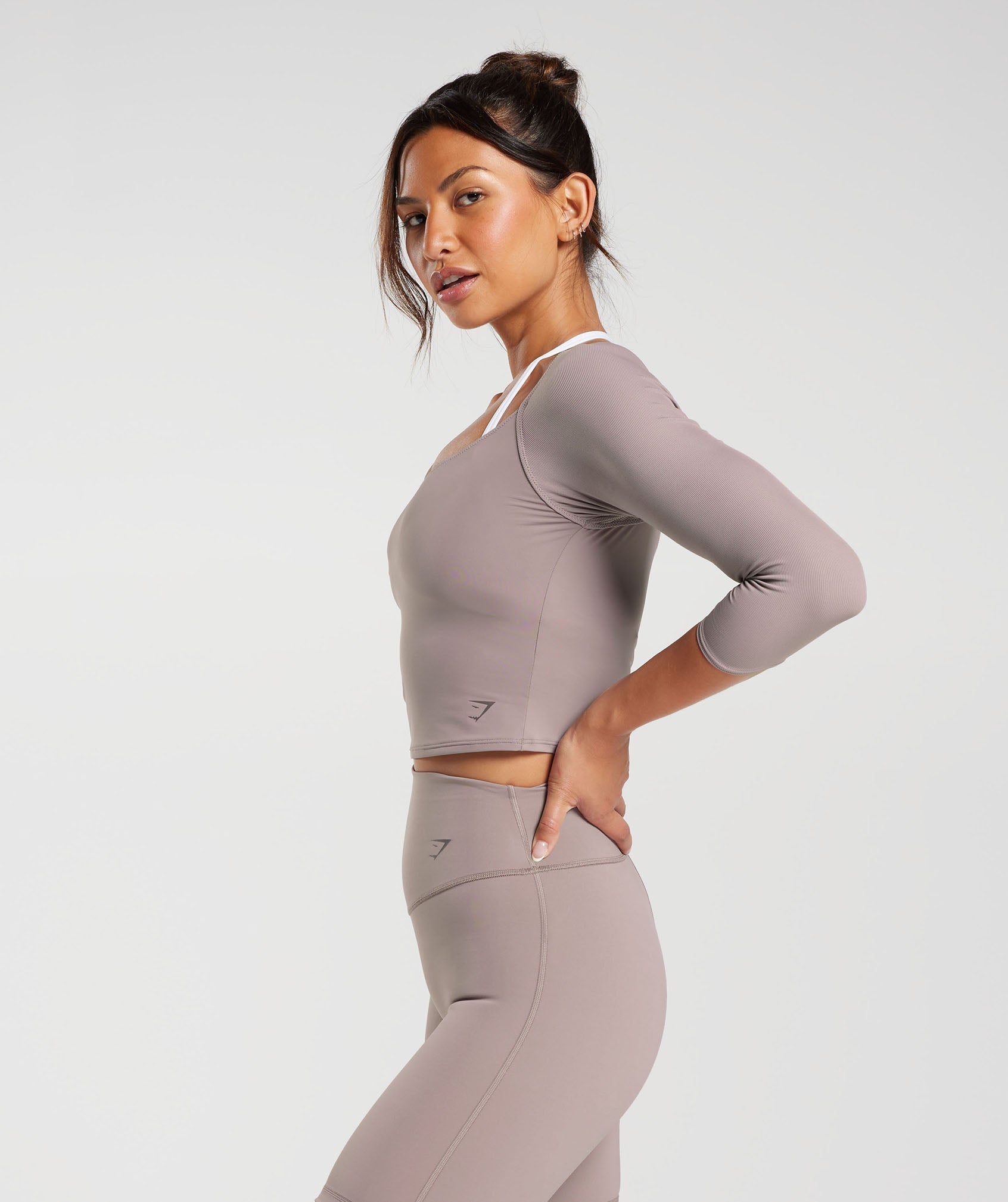 Elevate 3/4 Sleeve Crop Top in Washed Mauve - view 4