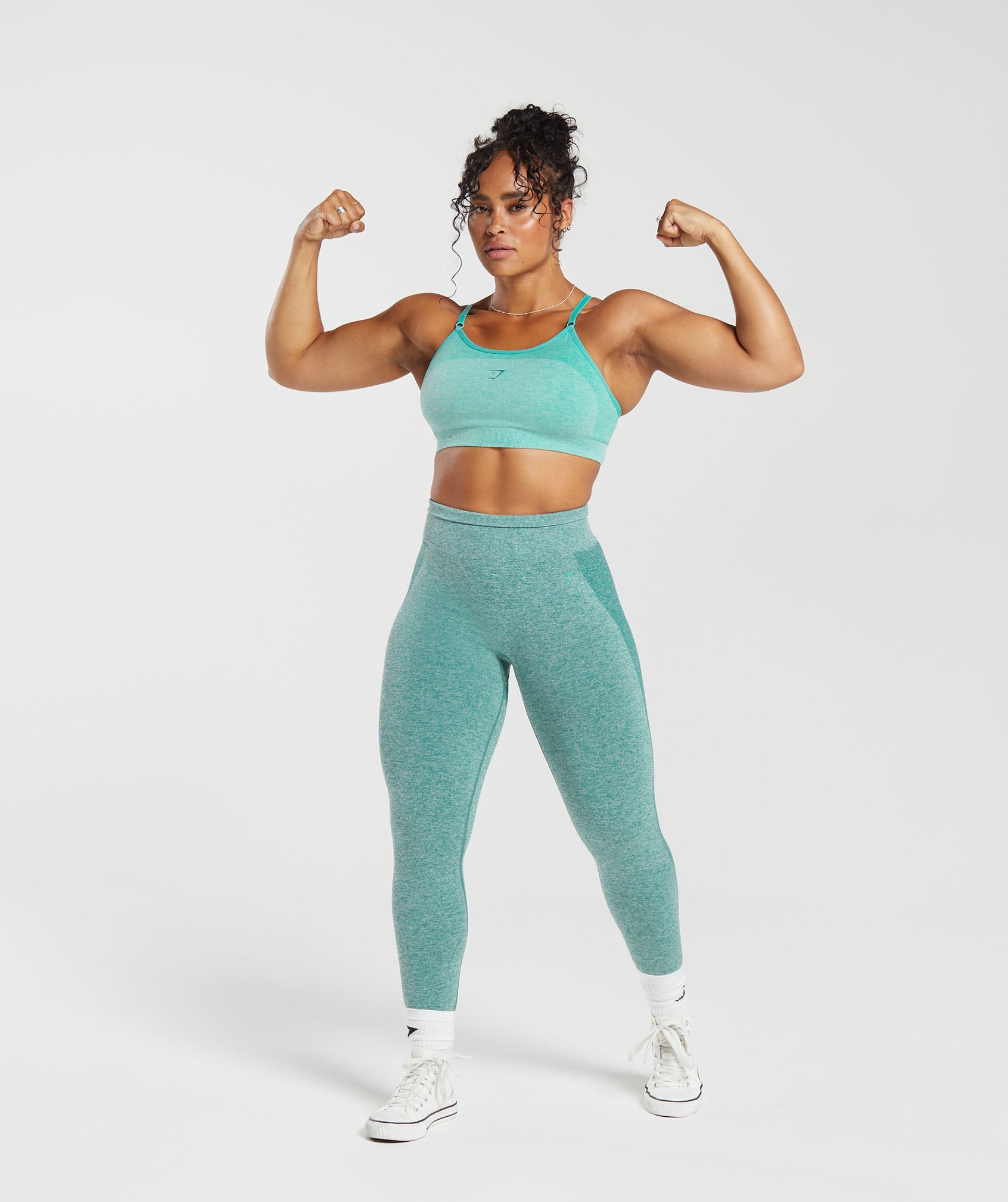 Flex Strappy Sports Bra in Cornflower Blue/White Marl/Jewel Green - view 4