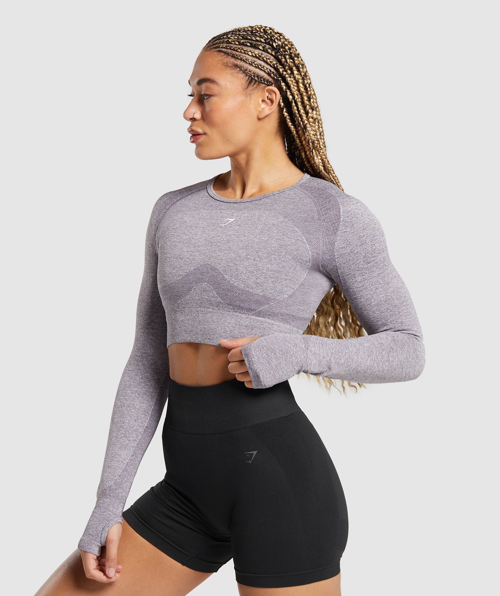 Flex Long Sleeve Crop Top in Fog Purple/White - view 3