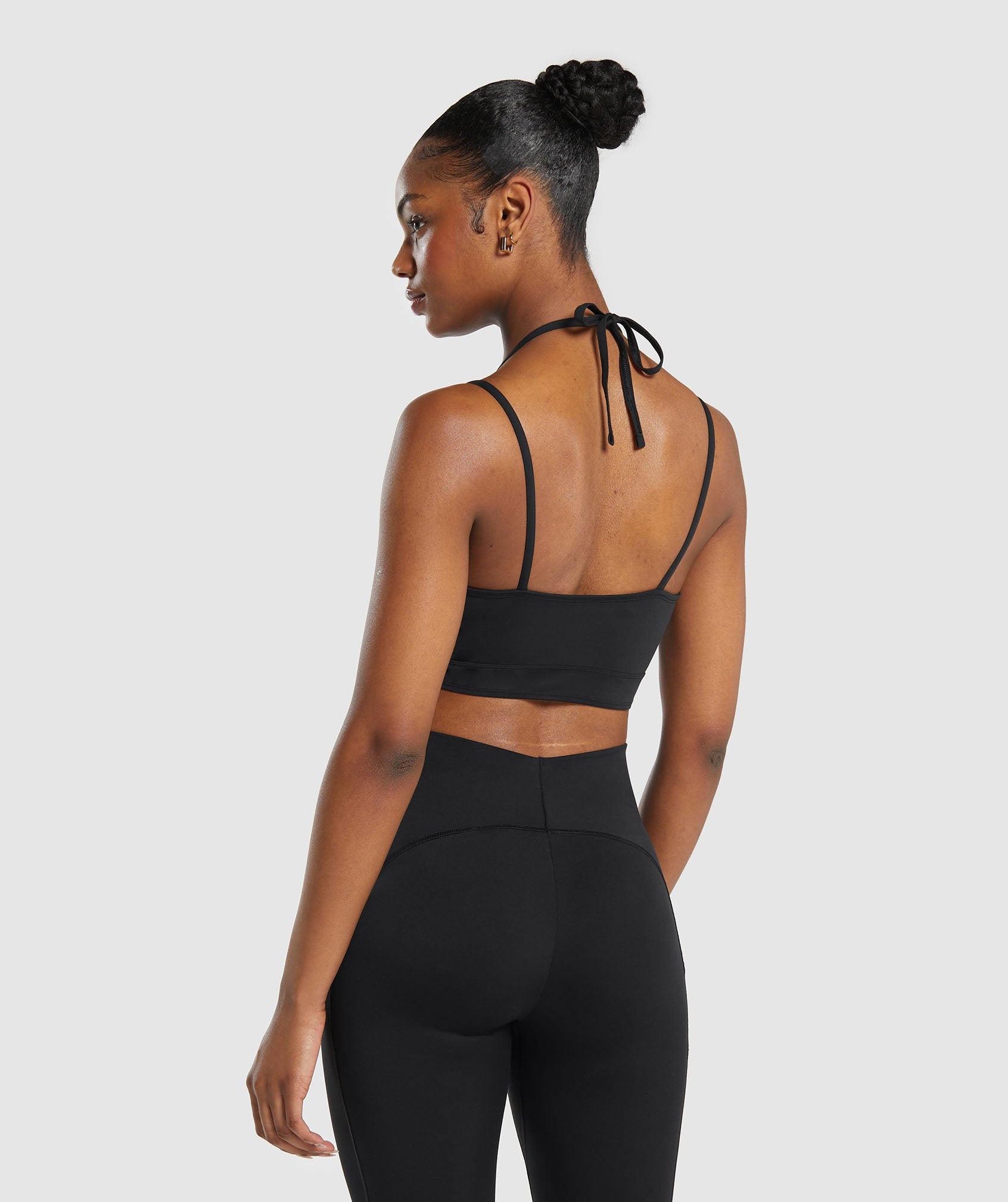 Halterneck Crop Cami Tank in Black - view 1