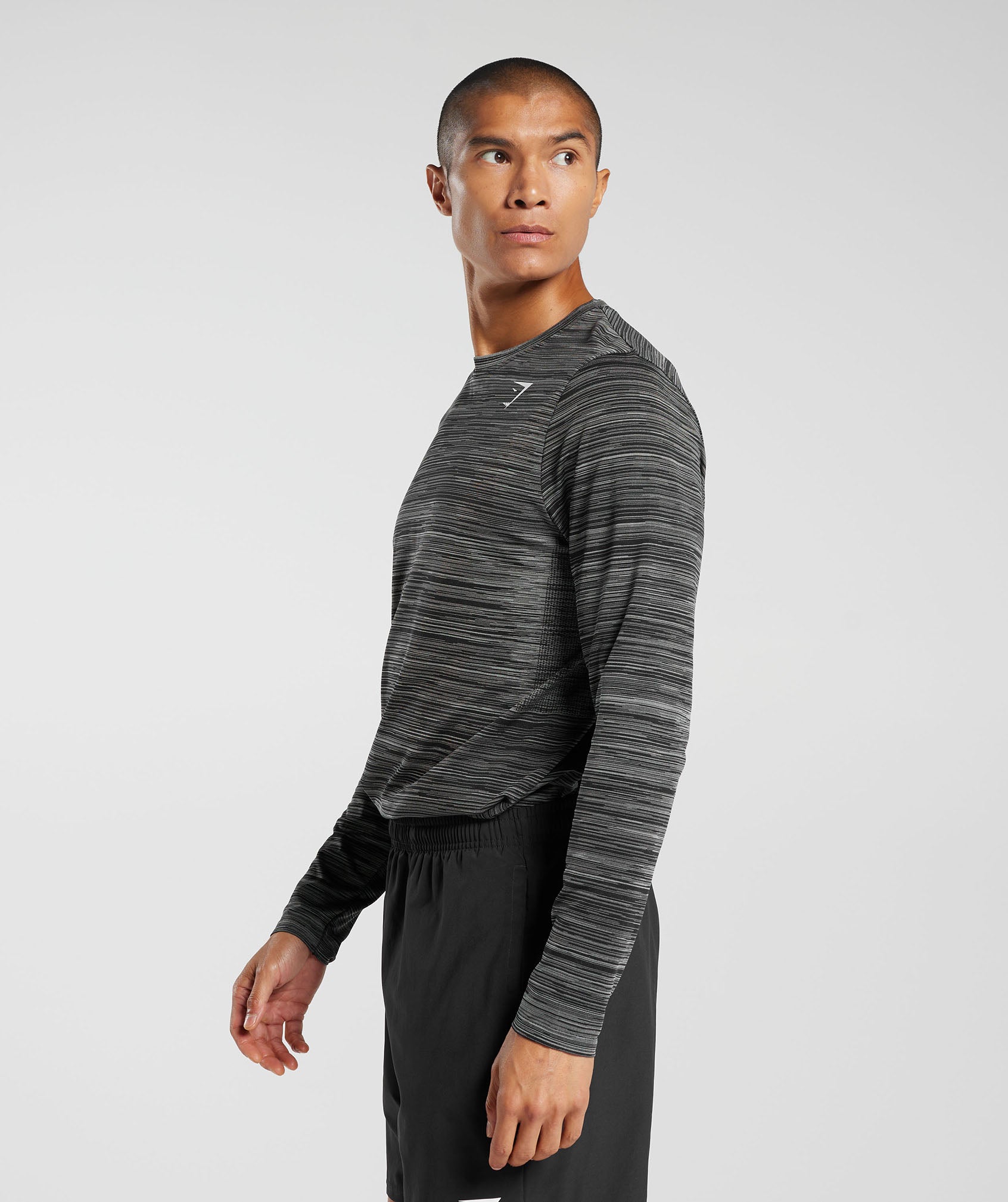 Heather Seamless Long Sleeve T-Shirt in Black/Light Grey Marl - view 3