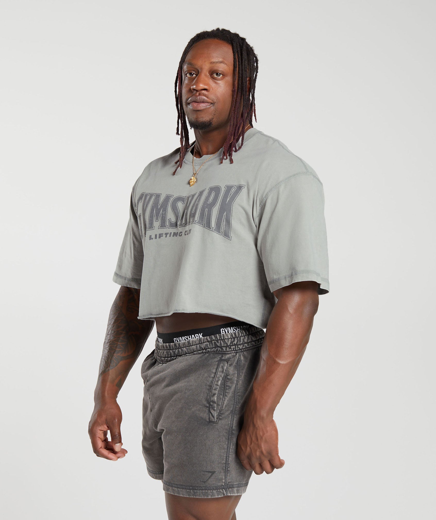 Heritage Washed Crop T-Shirt in Smokey Grey - view 3