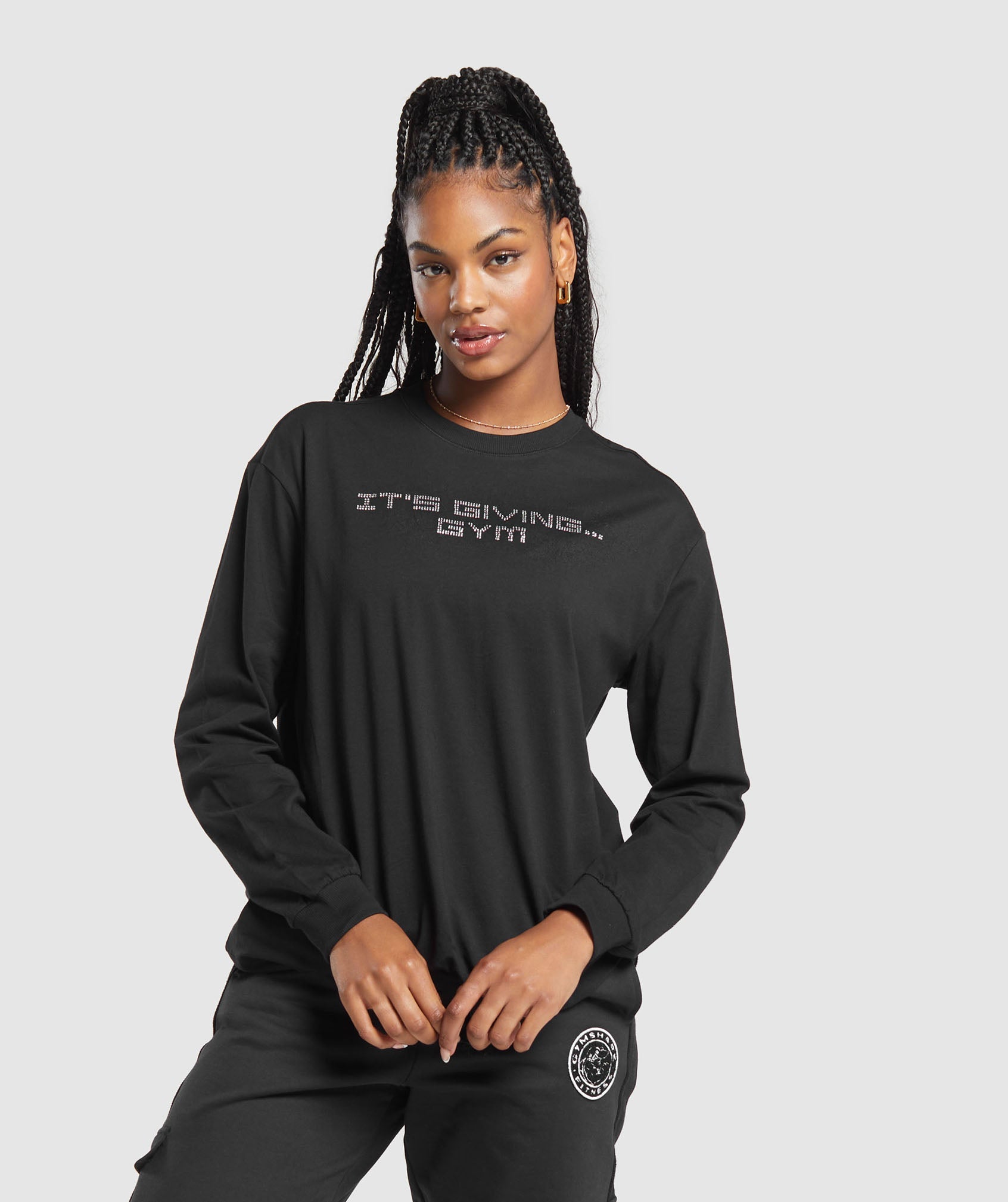Its Giving Gym Long Sleeve Top in Black - view 1