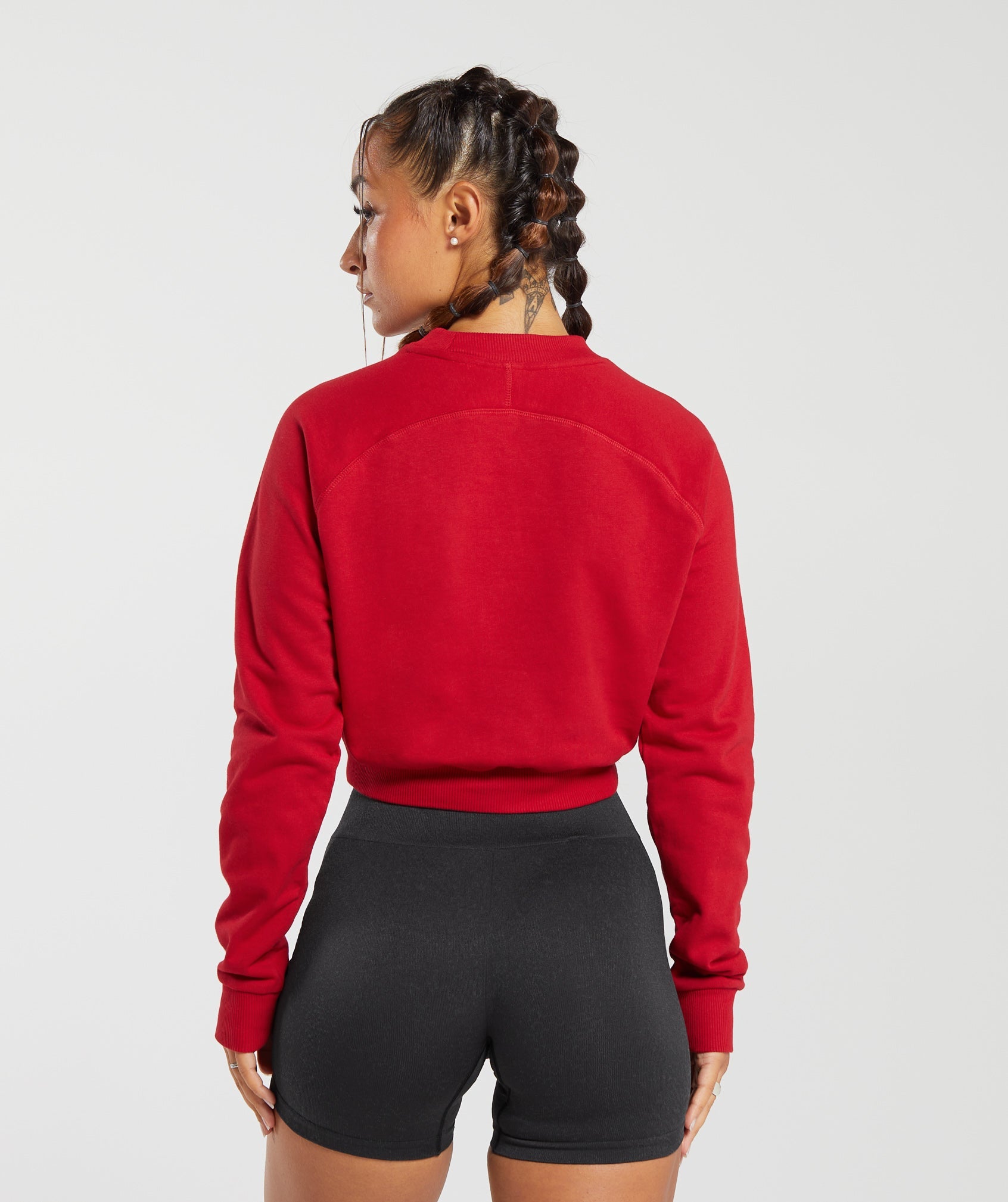 Lifting Graphic Cropped Sweatshirt in Carmine Red - view 2