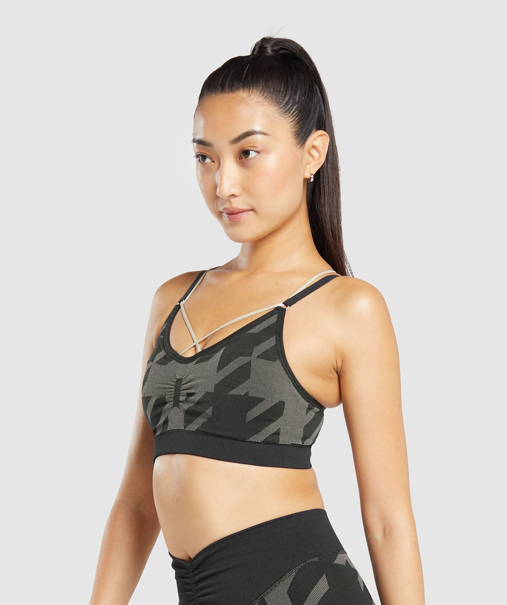 Apex Limit Seamless Ruched Sports Bra in Black/Washed Stone Brown - view 3