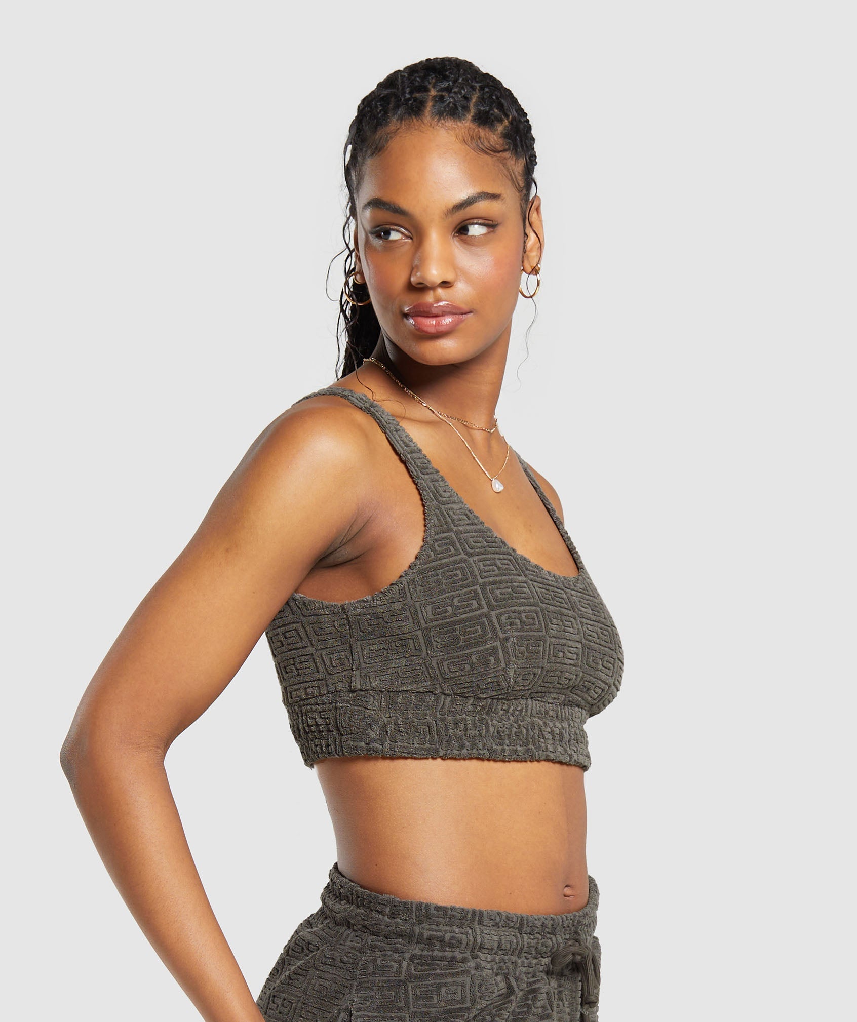 Monogram Towelling Bralette in Strength Green - view 3