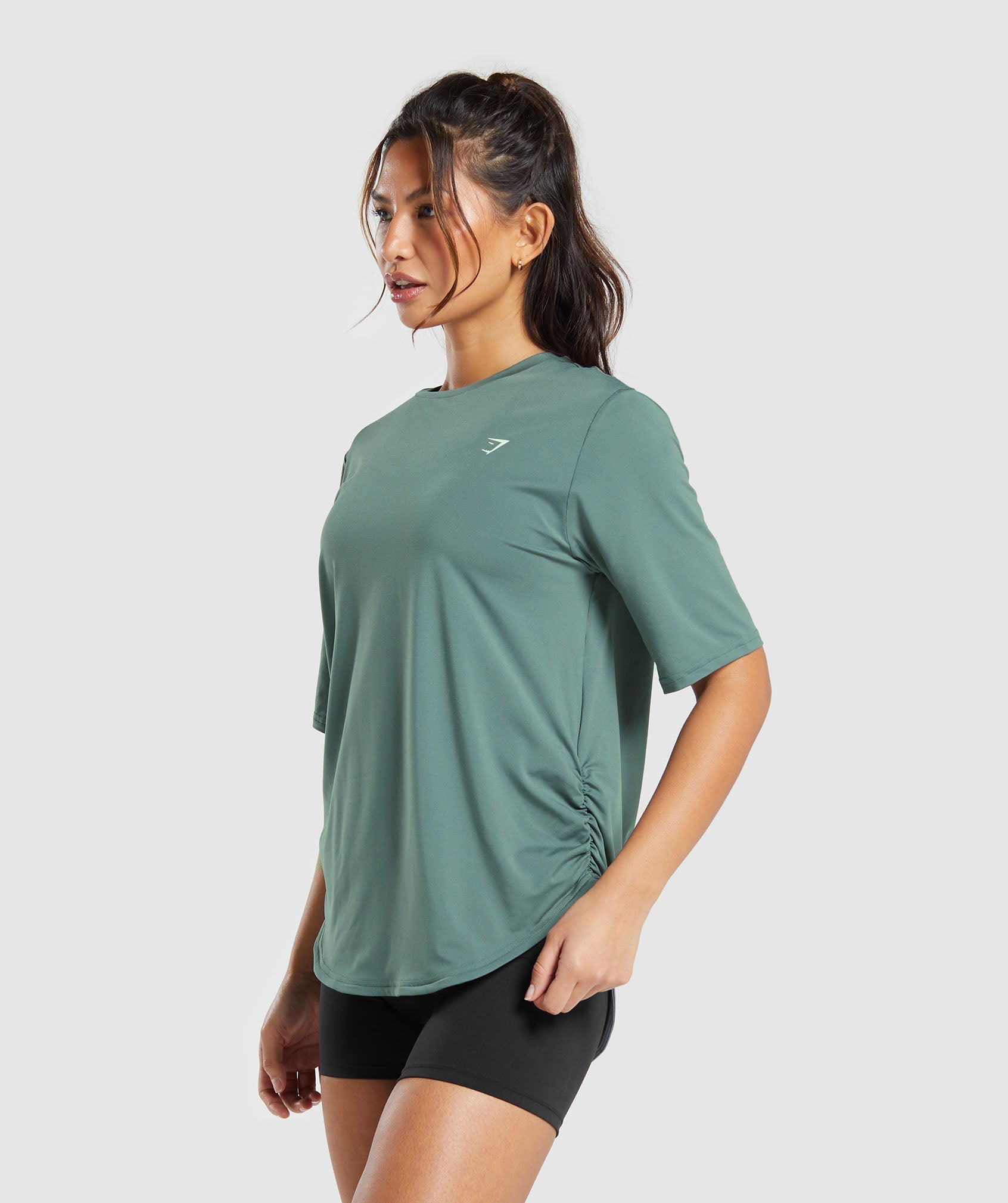 Oversized Ruched T-Shirt in Cargo Teal - view 3